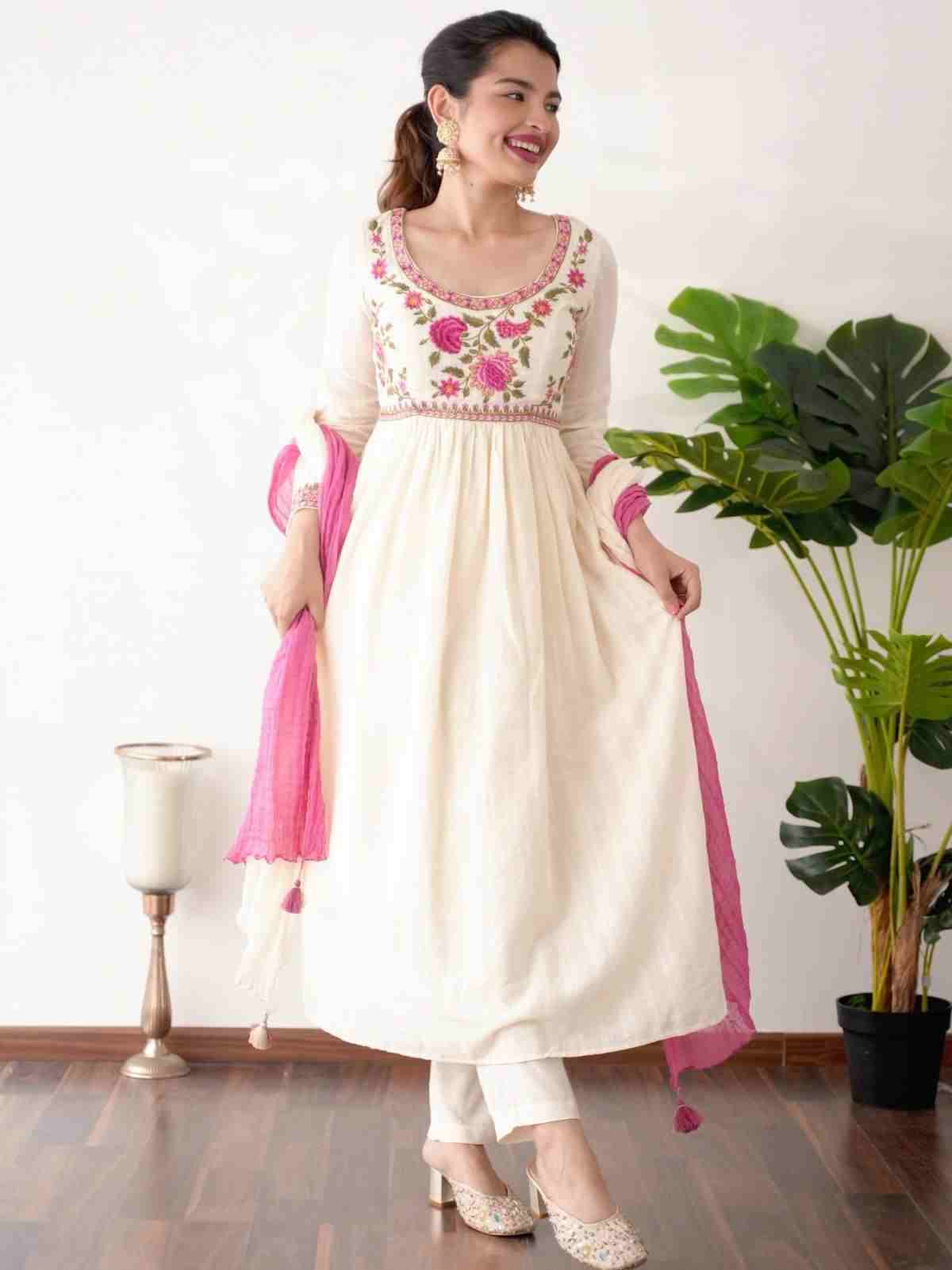 Off White Faiza Solid Anarkali Suit