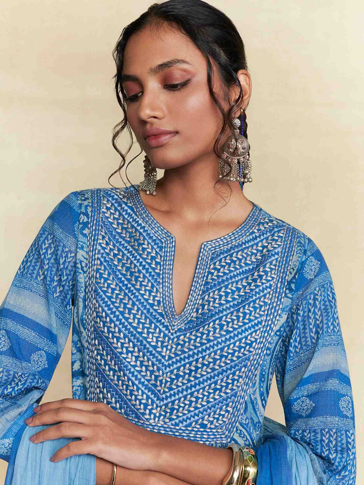 Blue Pashmina Suit Set