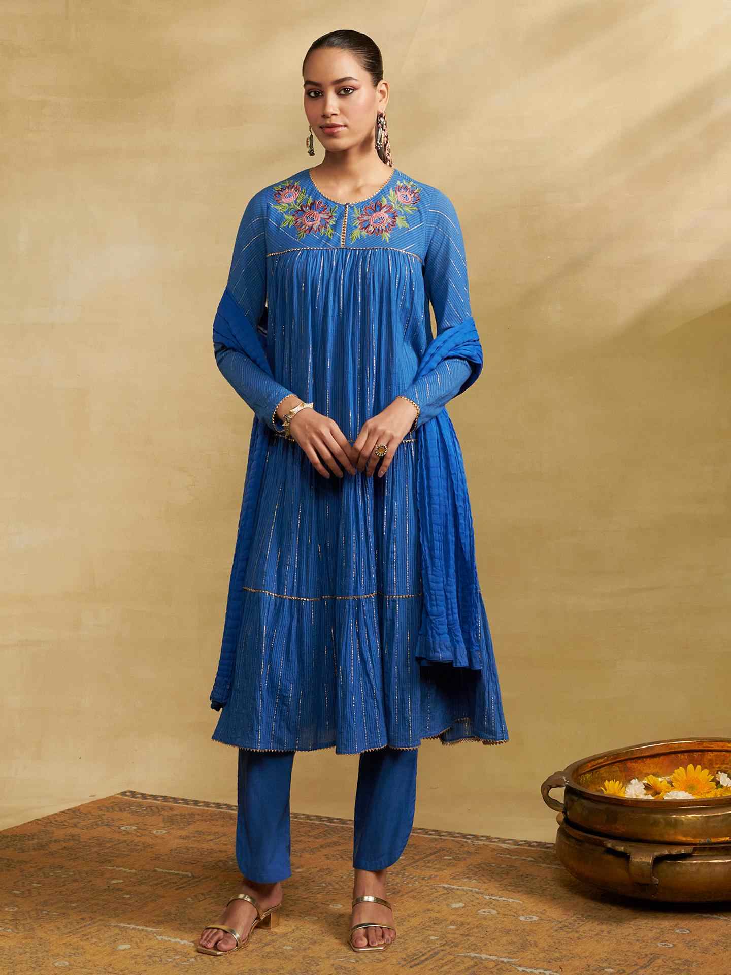 Blue Narmeen Solid Suit Set