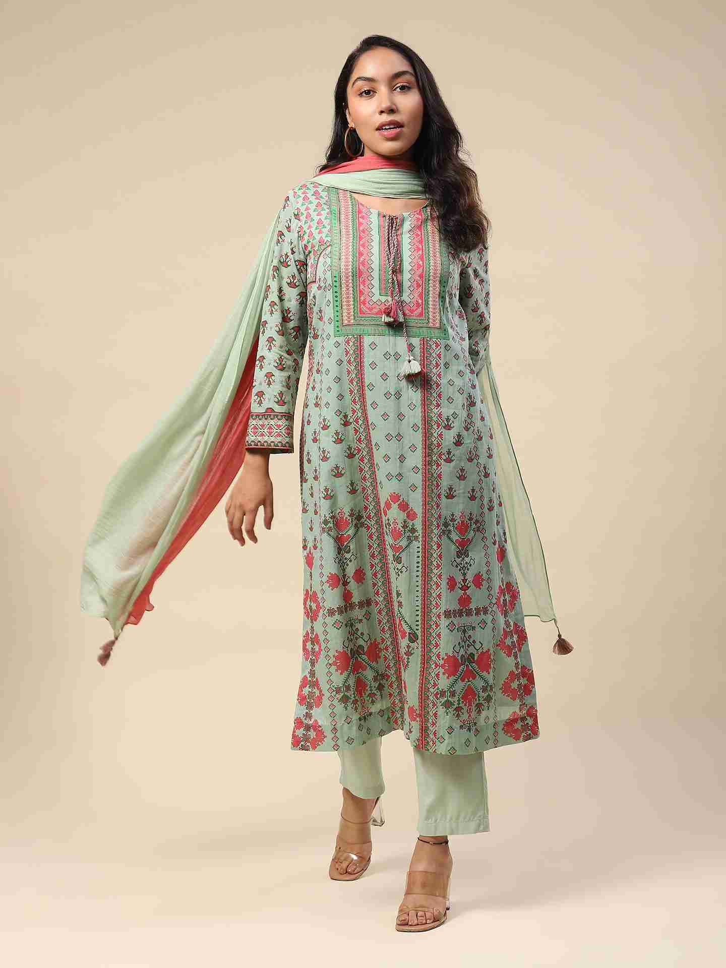 Teal Swastik Suit Set