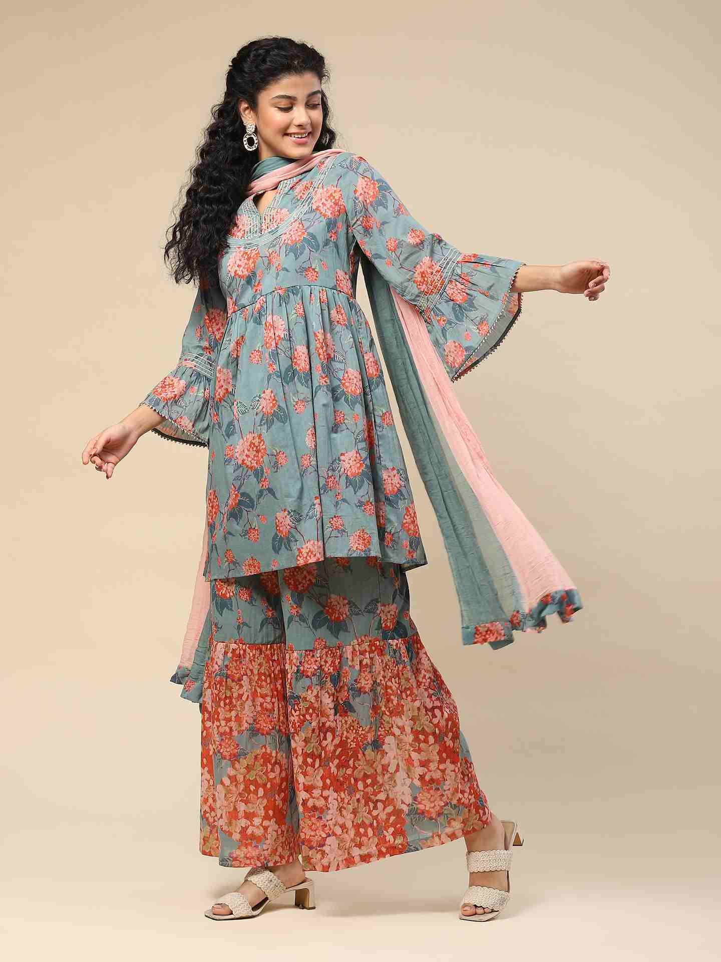 Green Kalakriti Sharara Suit