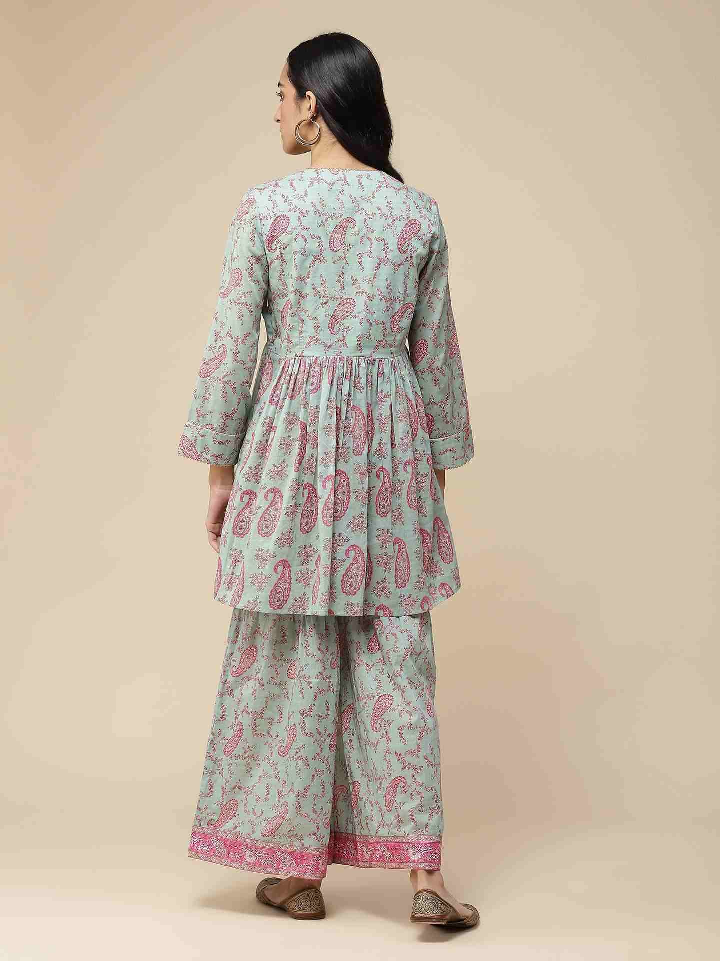 Mint Paisley Print Sharara Suit