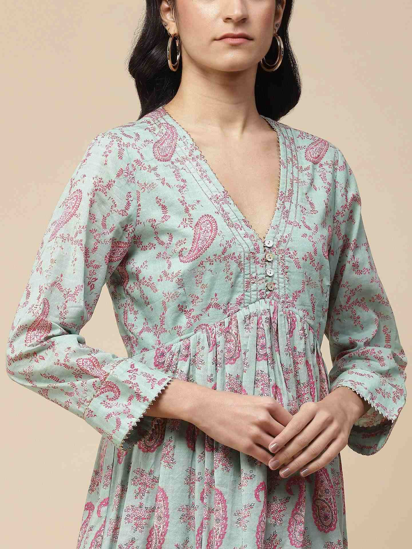 Mint Paisley Print Sharara Suit
