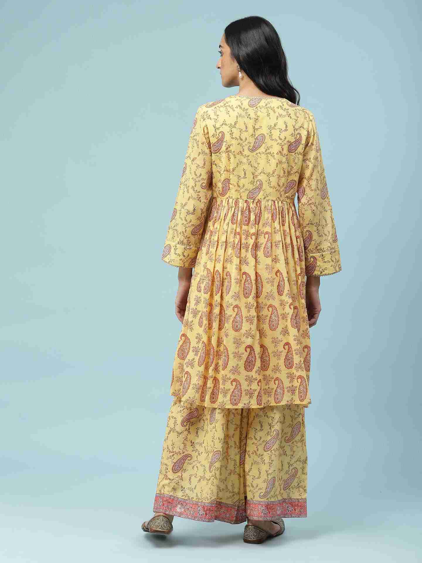 Yellow Paisley Print Sharara Suit