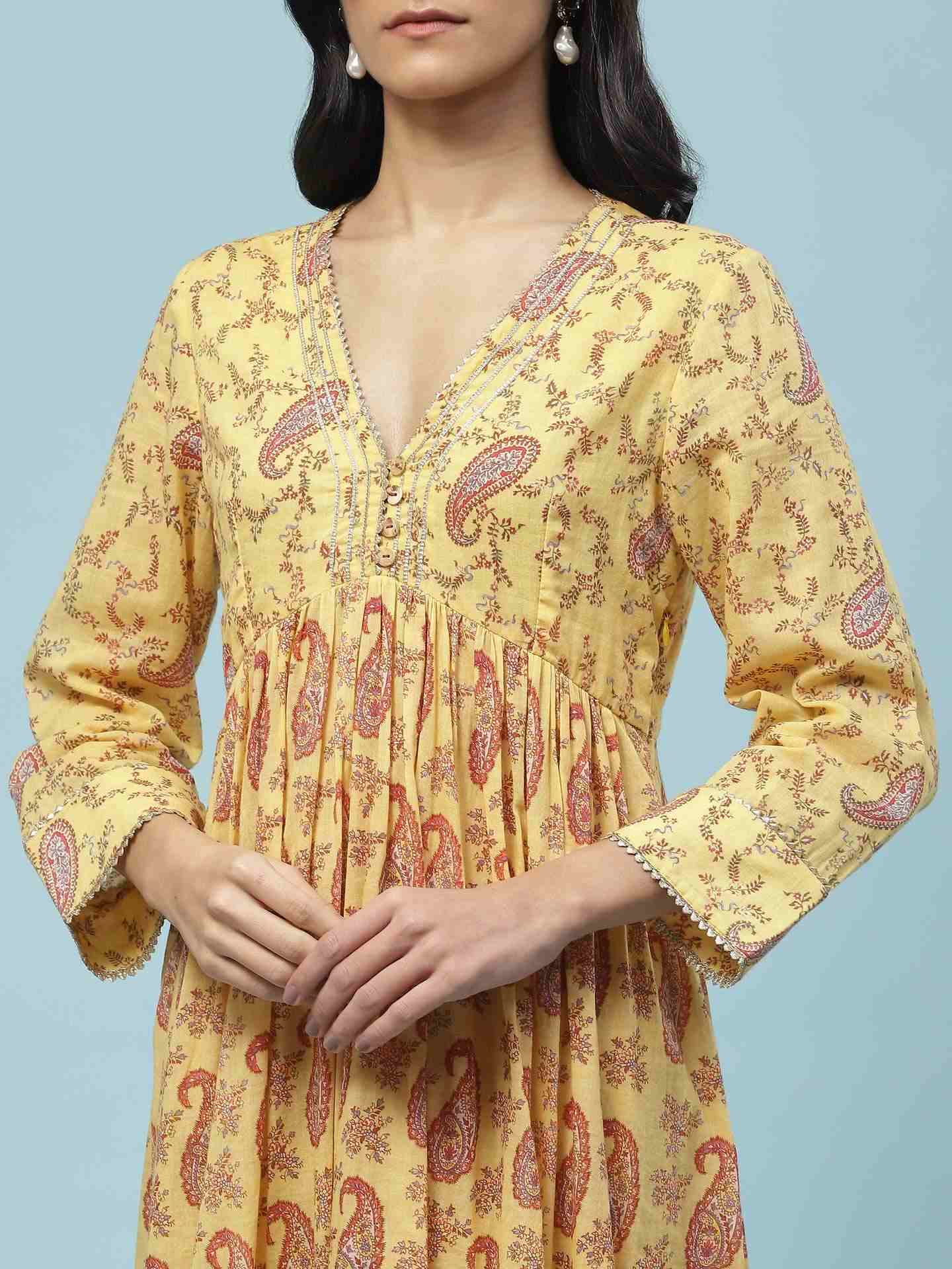 Yellow Paisley Print Sharara Suit