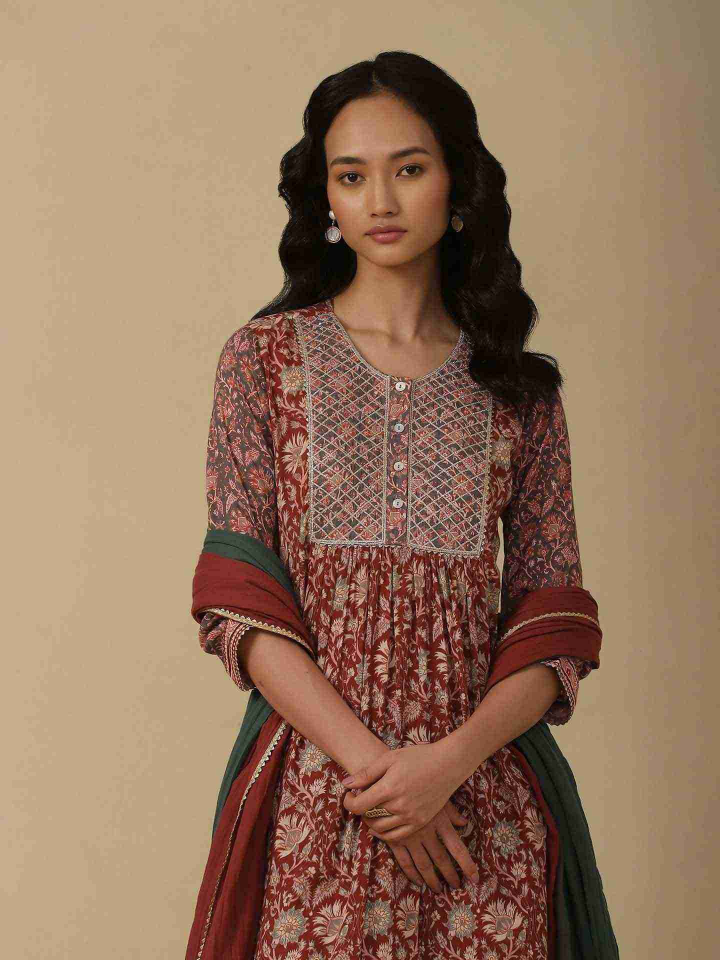 Maroon & Grey Melvin Suit Set