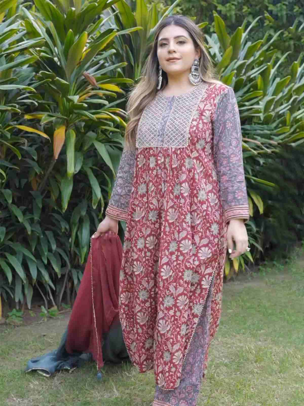 Maroon & Grey Melvin Suit Set