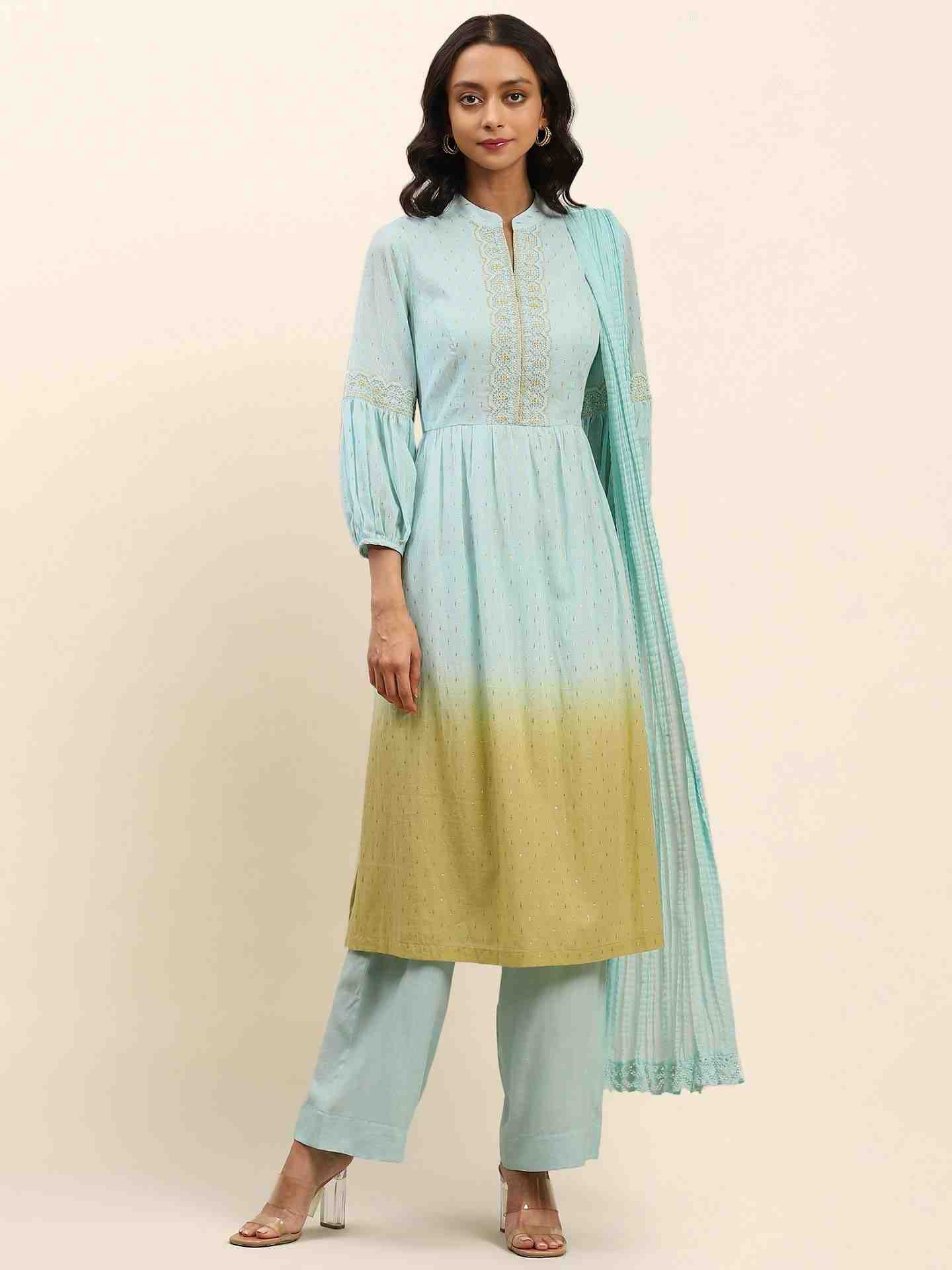 Turquoise Ombre Solid Suit Set