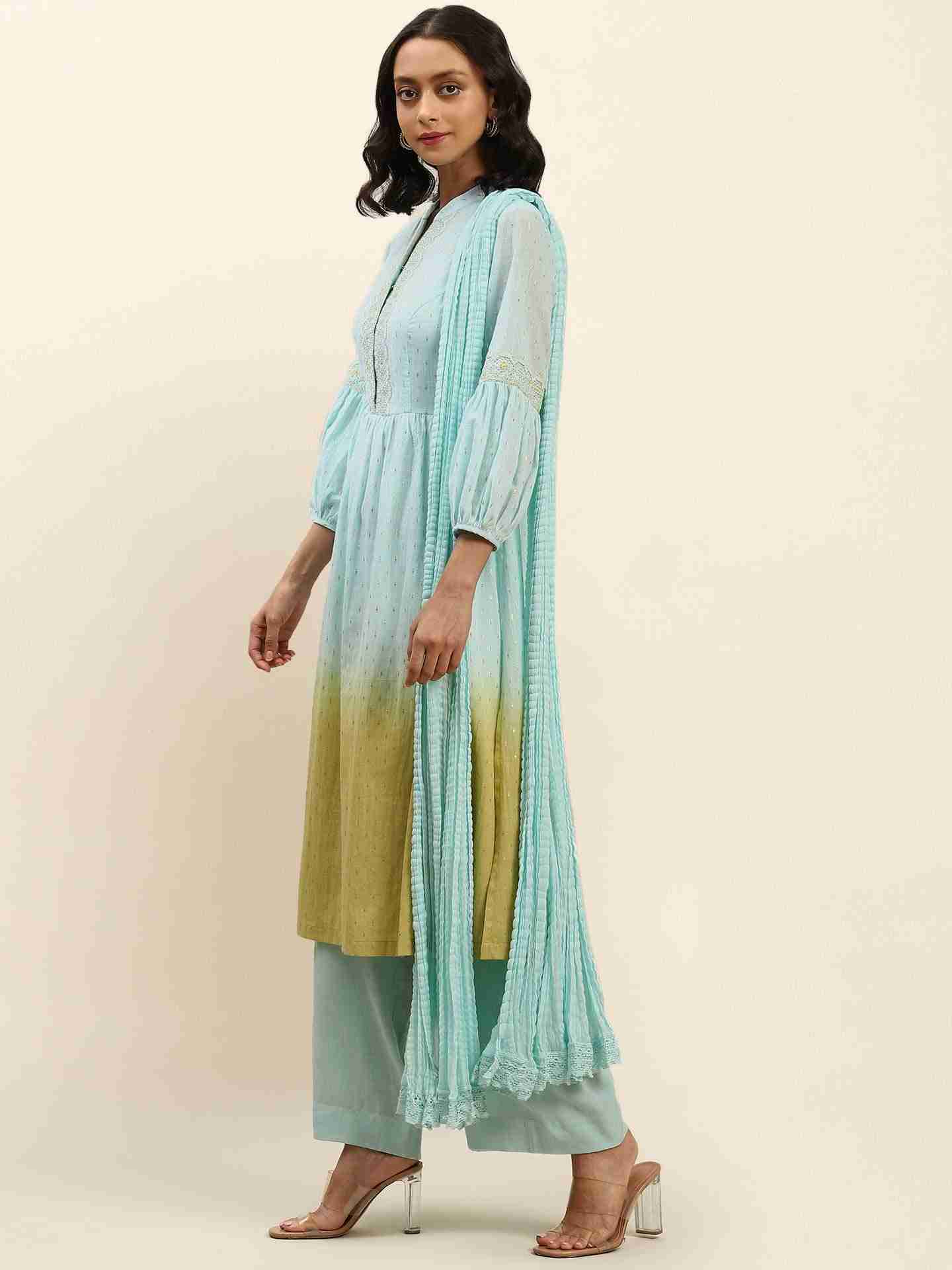 Turquoise Ombre Solid Suit Set