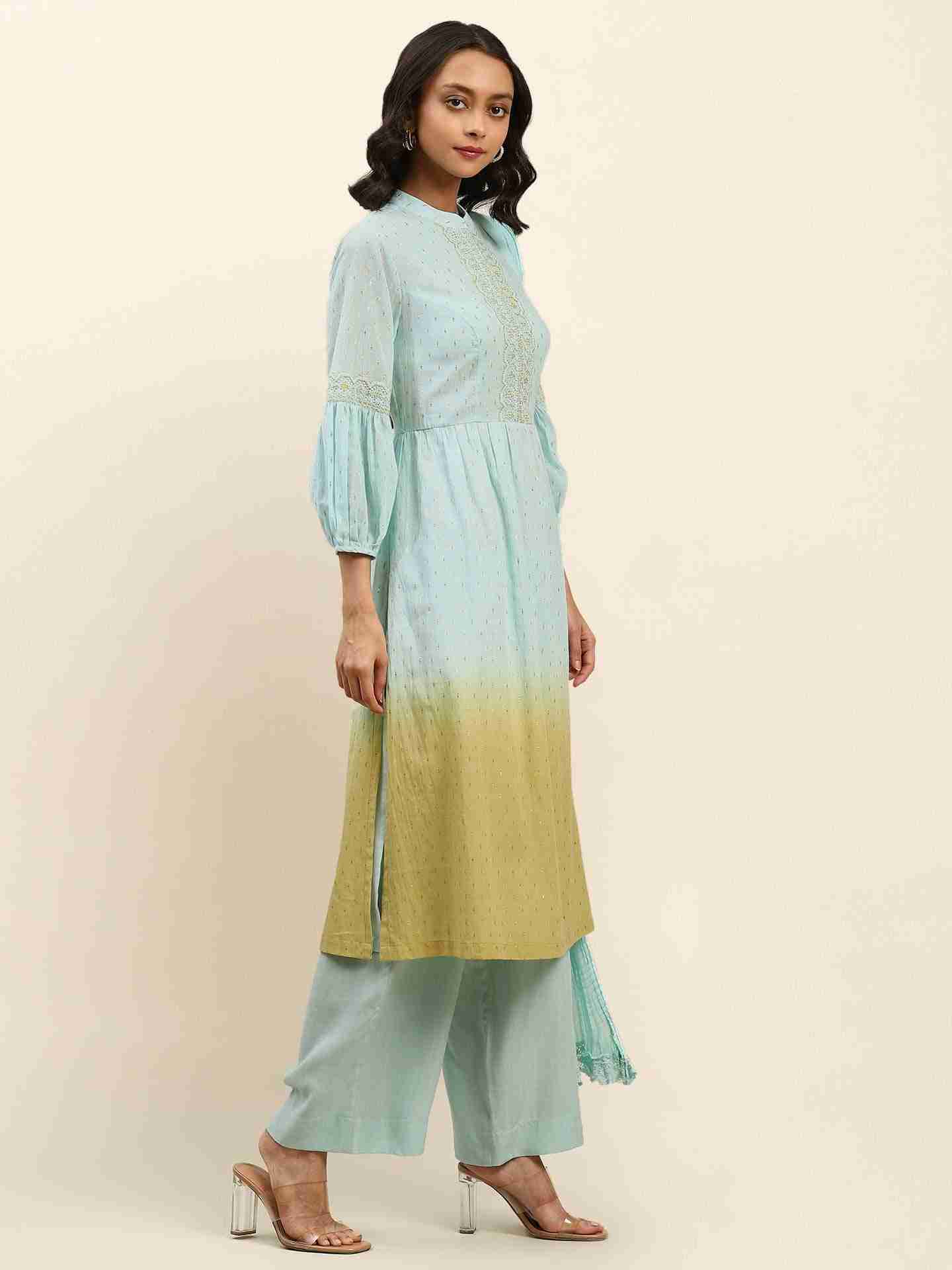 Turquoise Ombre Solid Suit Set