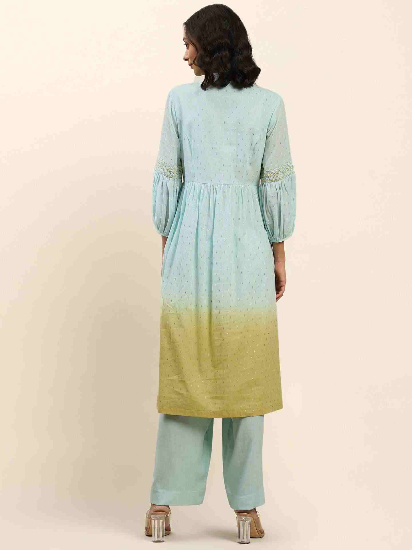 Turquoise Ombre Solid Suit Set