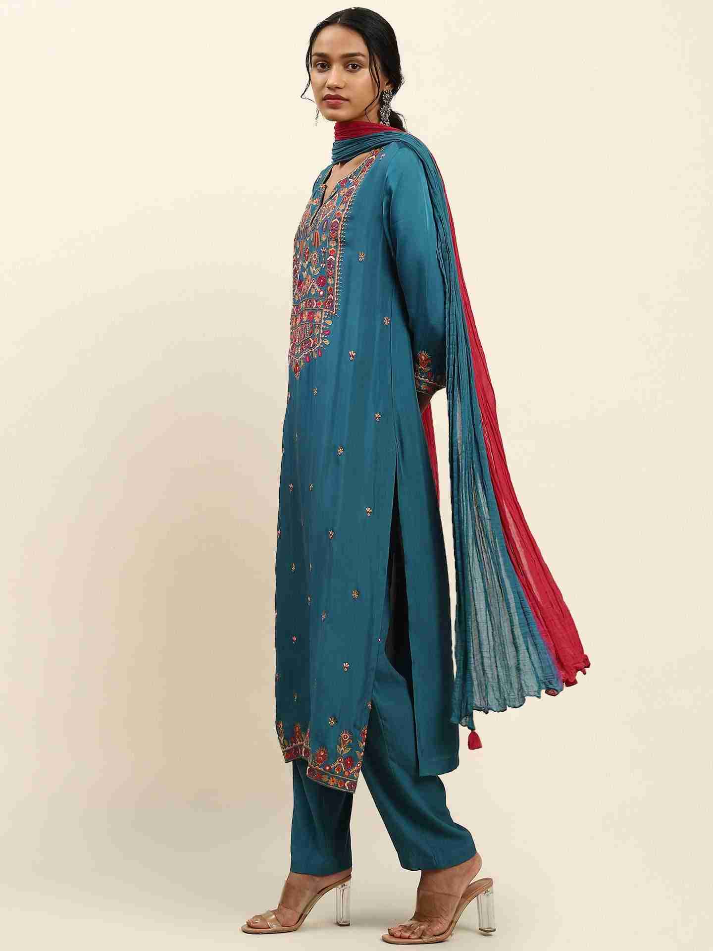 Blue Rosafi Solid Suit Set