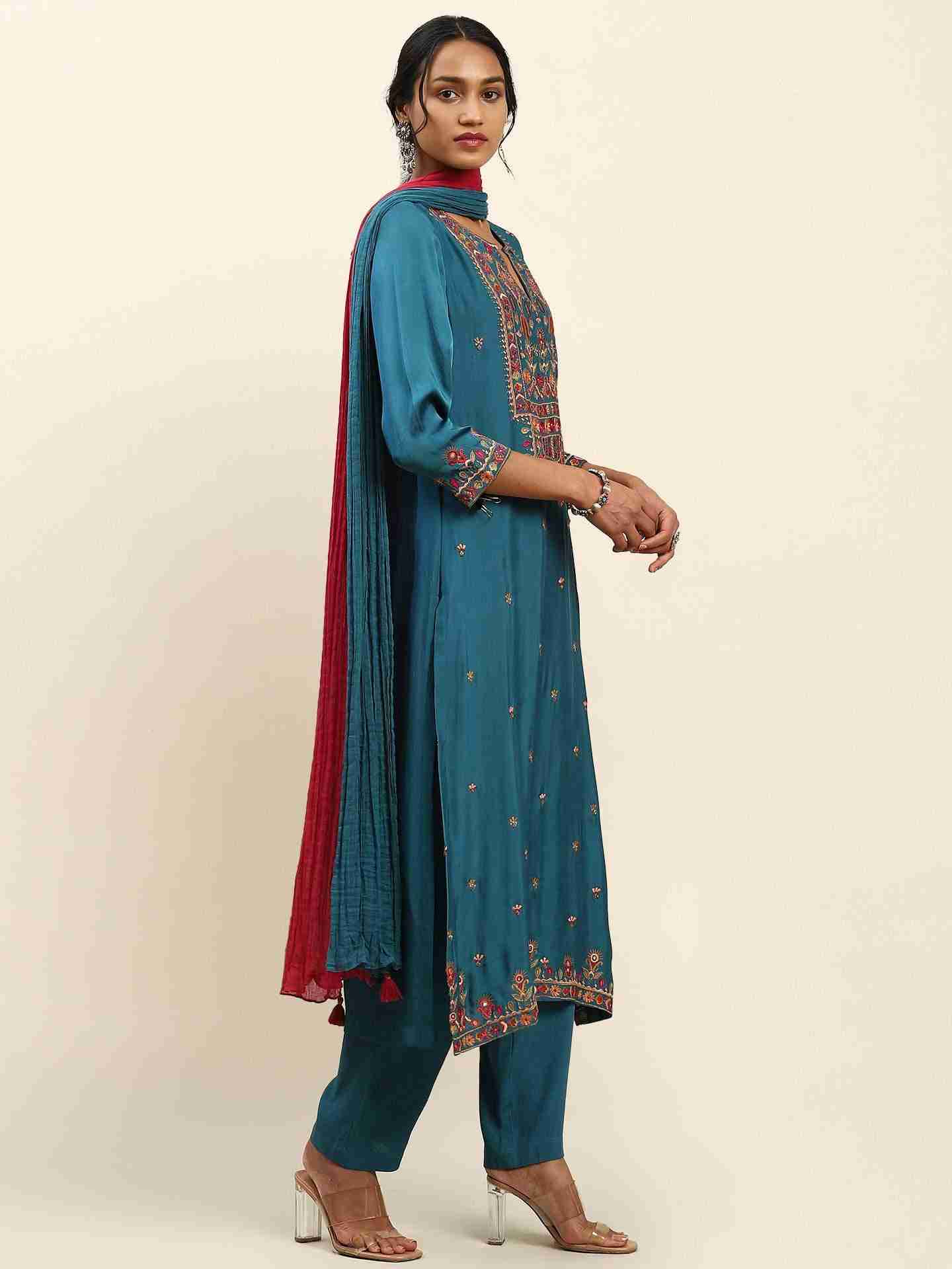 Blue Rosafi Solid Suit Set
