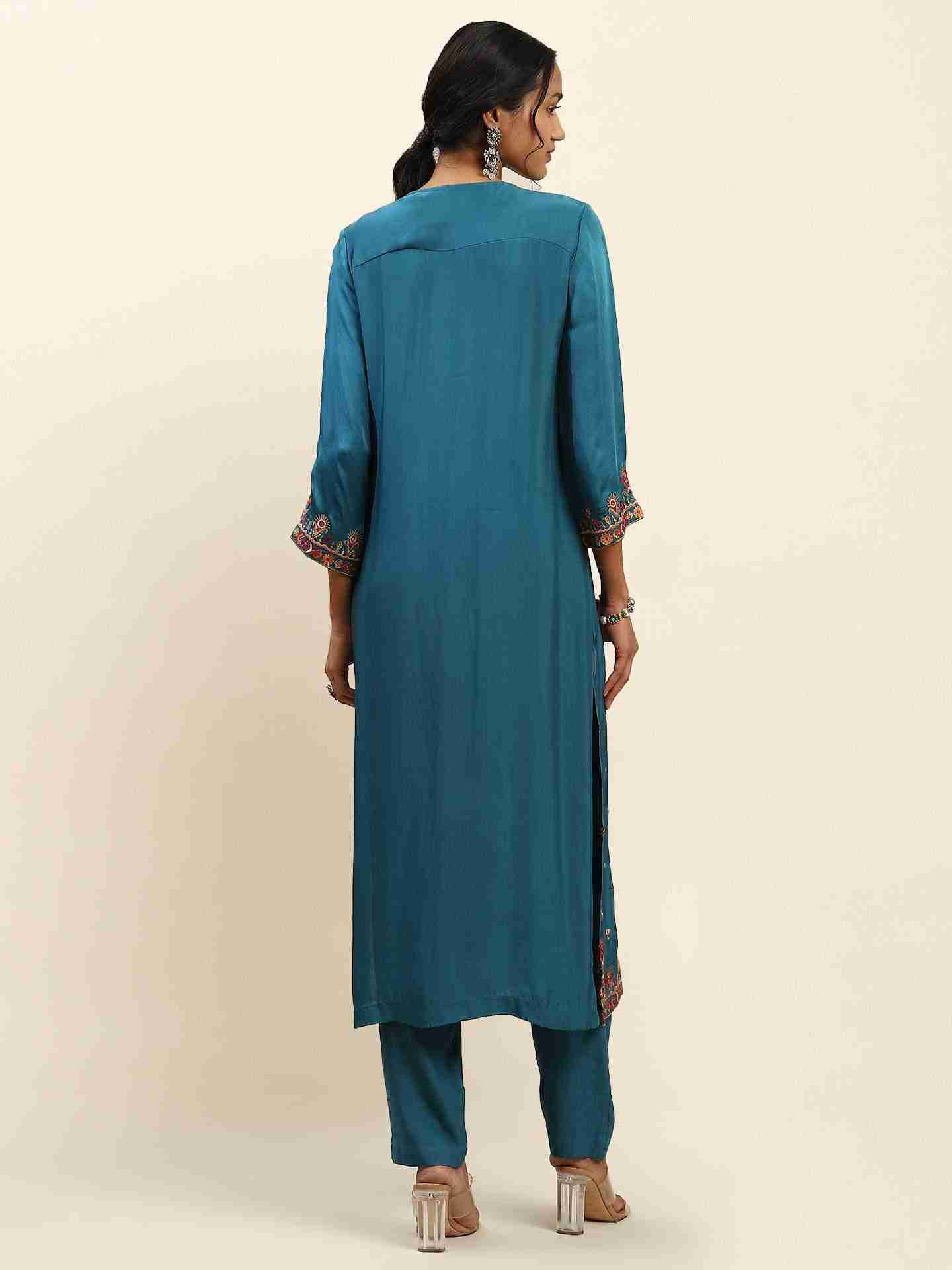 Blue Rosafi Solid Suit Set