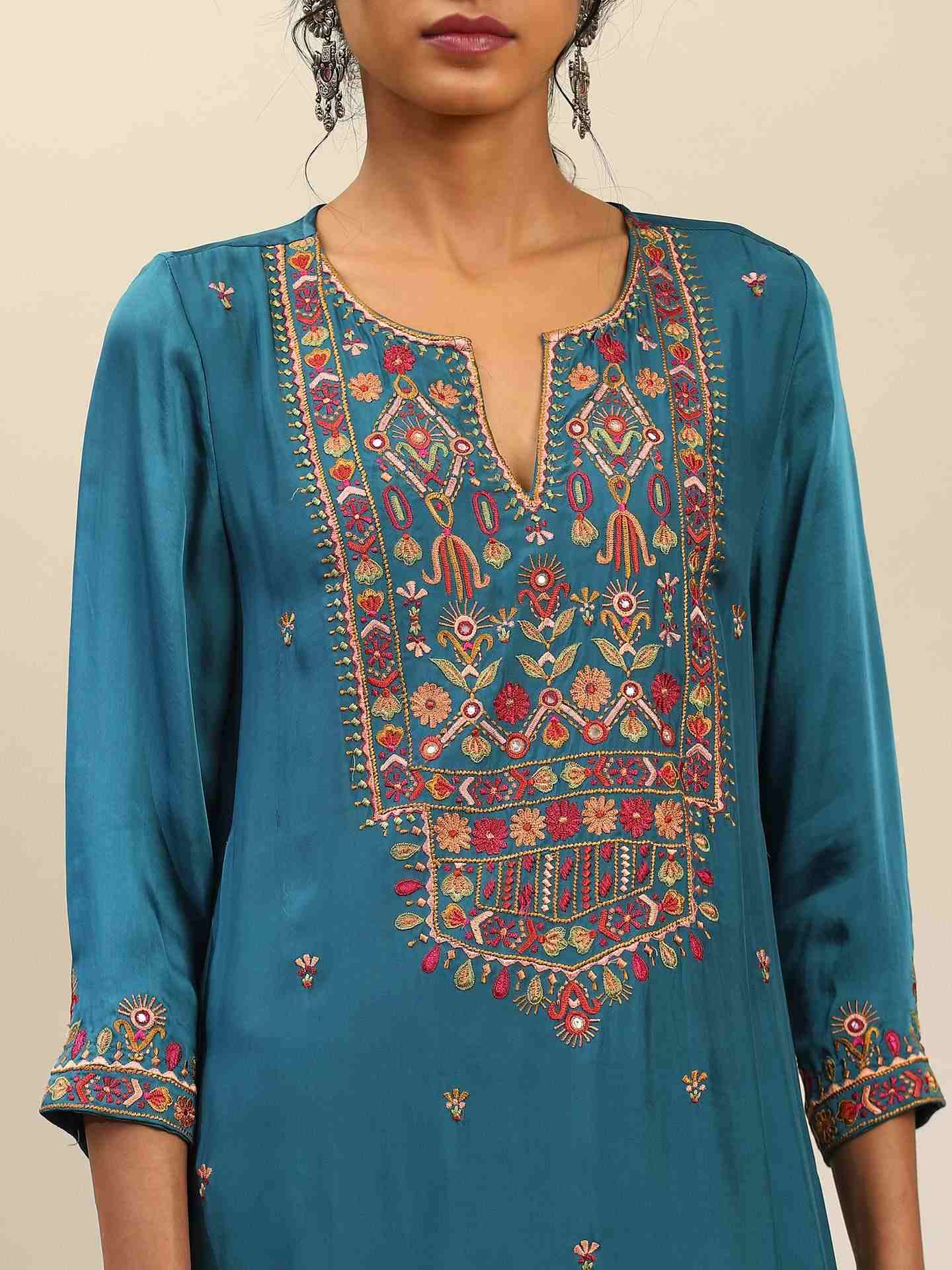 Blue Rosafi Solid Suit Set