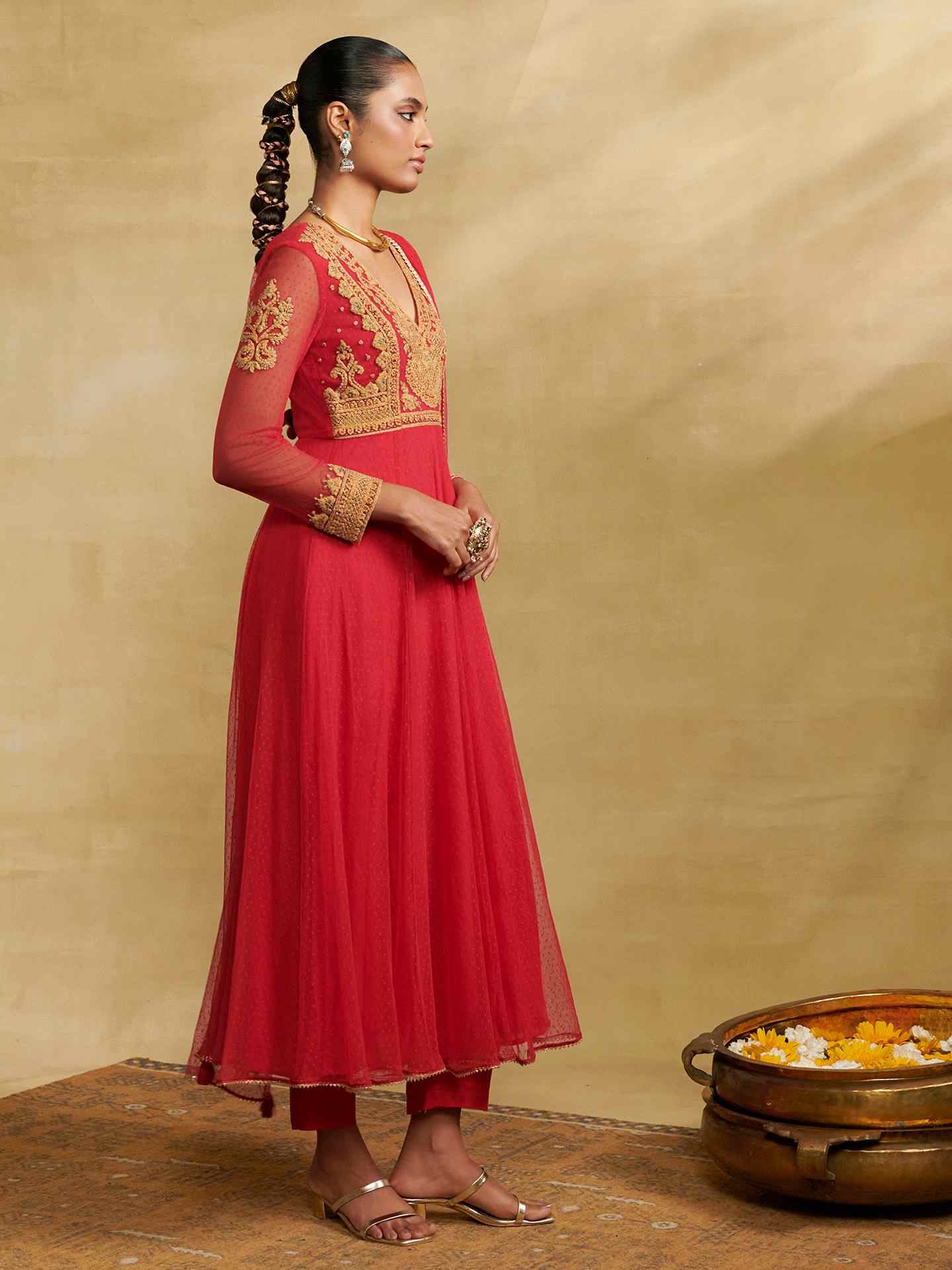 Red Moonflower Solid Suit Set