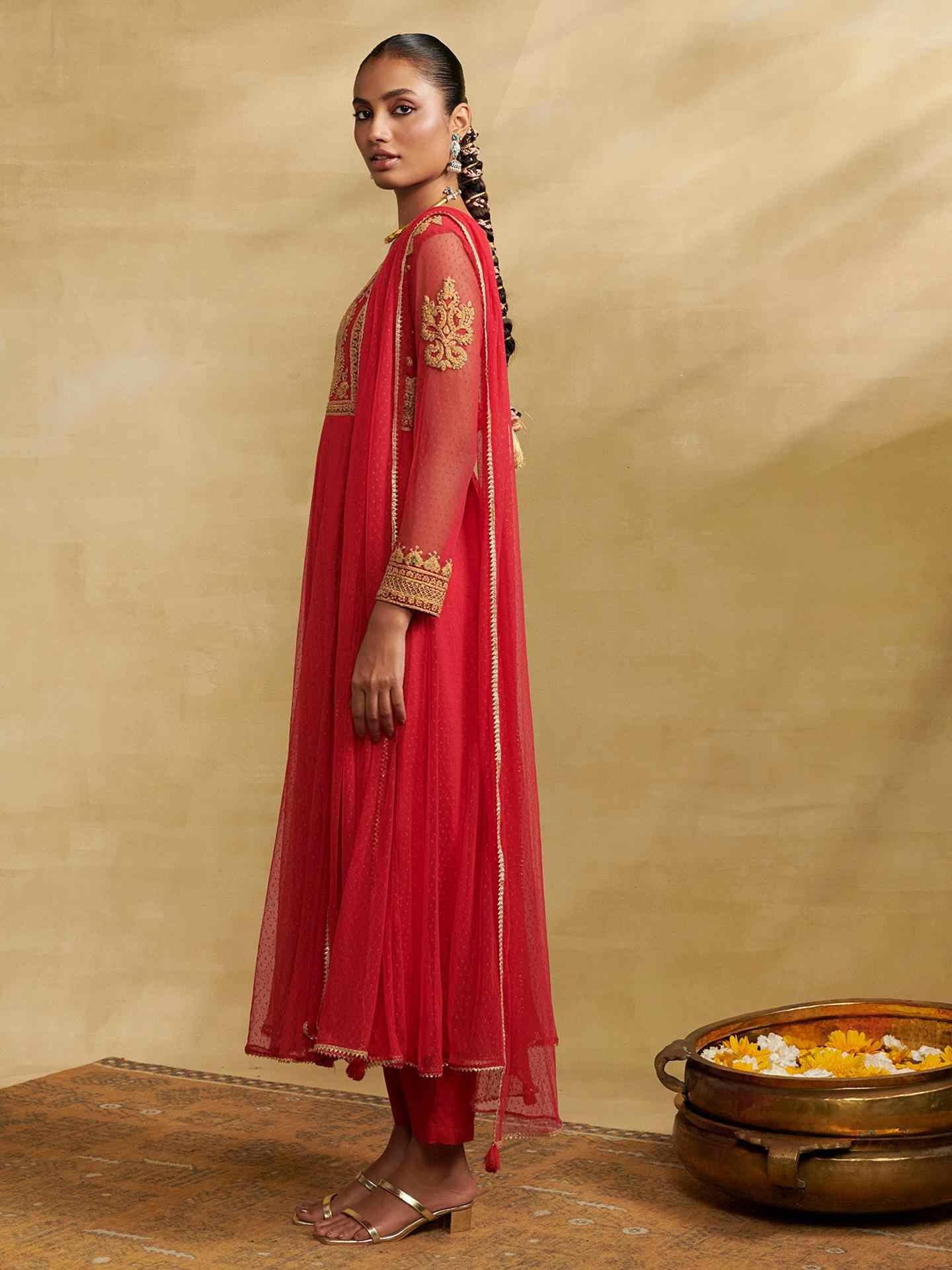 Red Moonflower Solid Suit Set