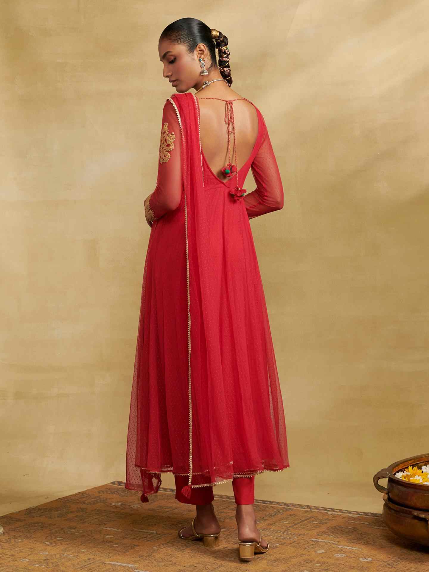 Red Moonflower Solid Suit Set