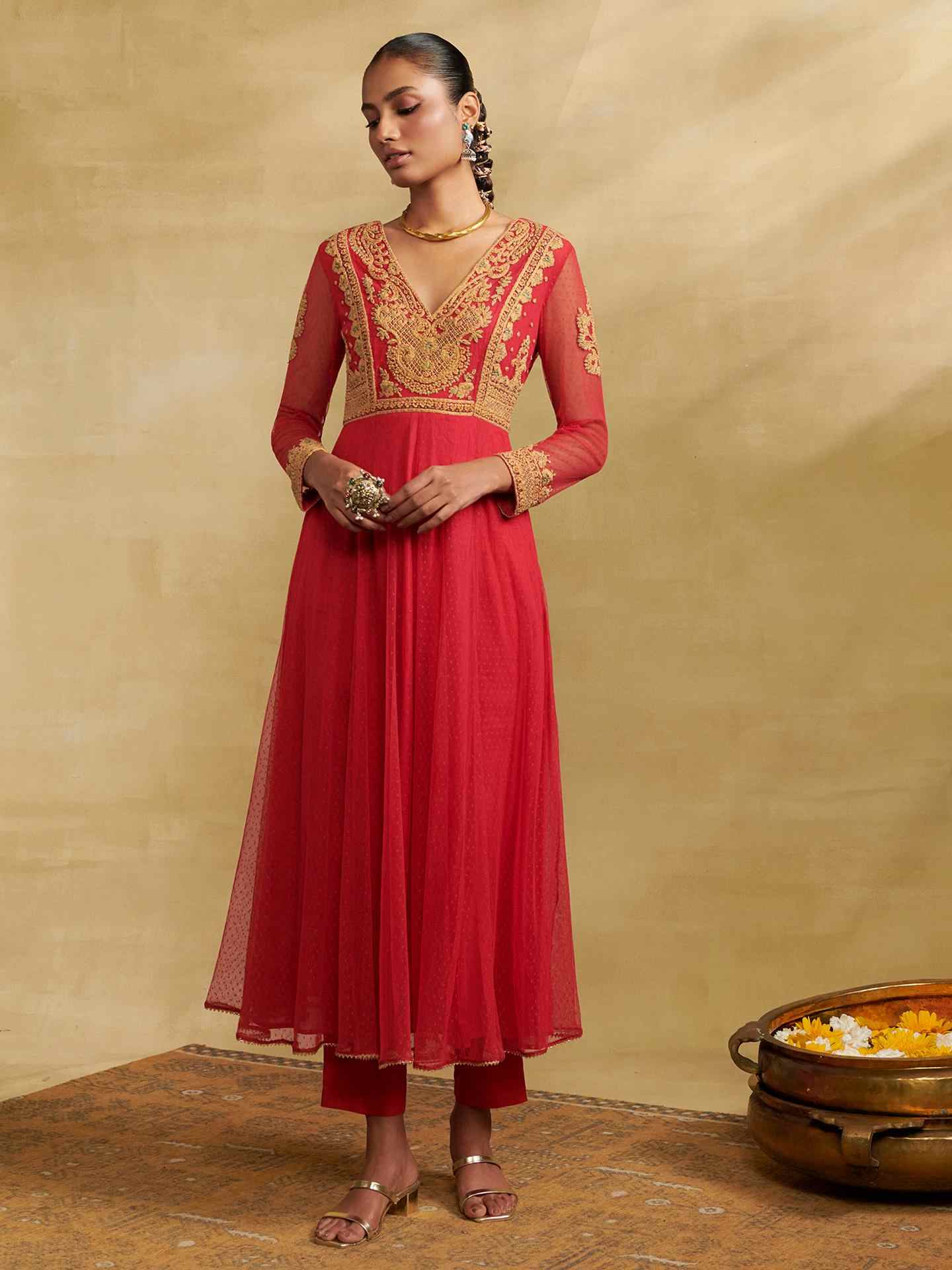 Red Moonflower Solid Suit Set