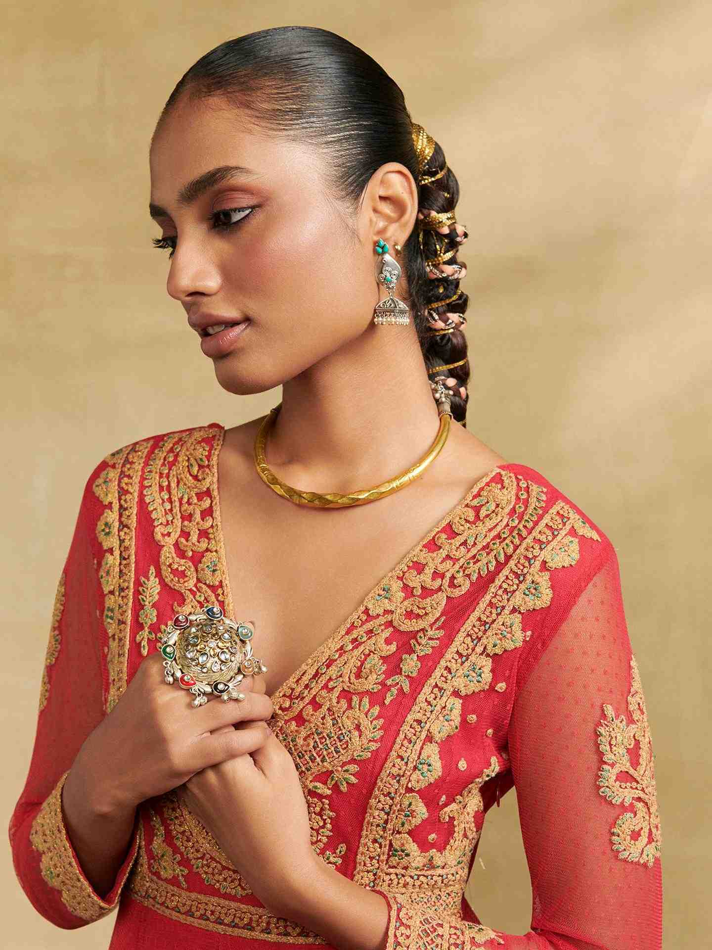 Red Moonflower Solid Suit Set