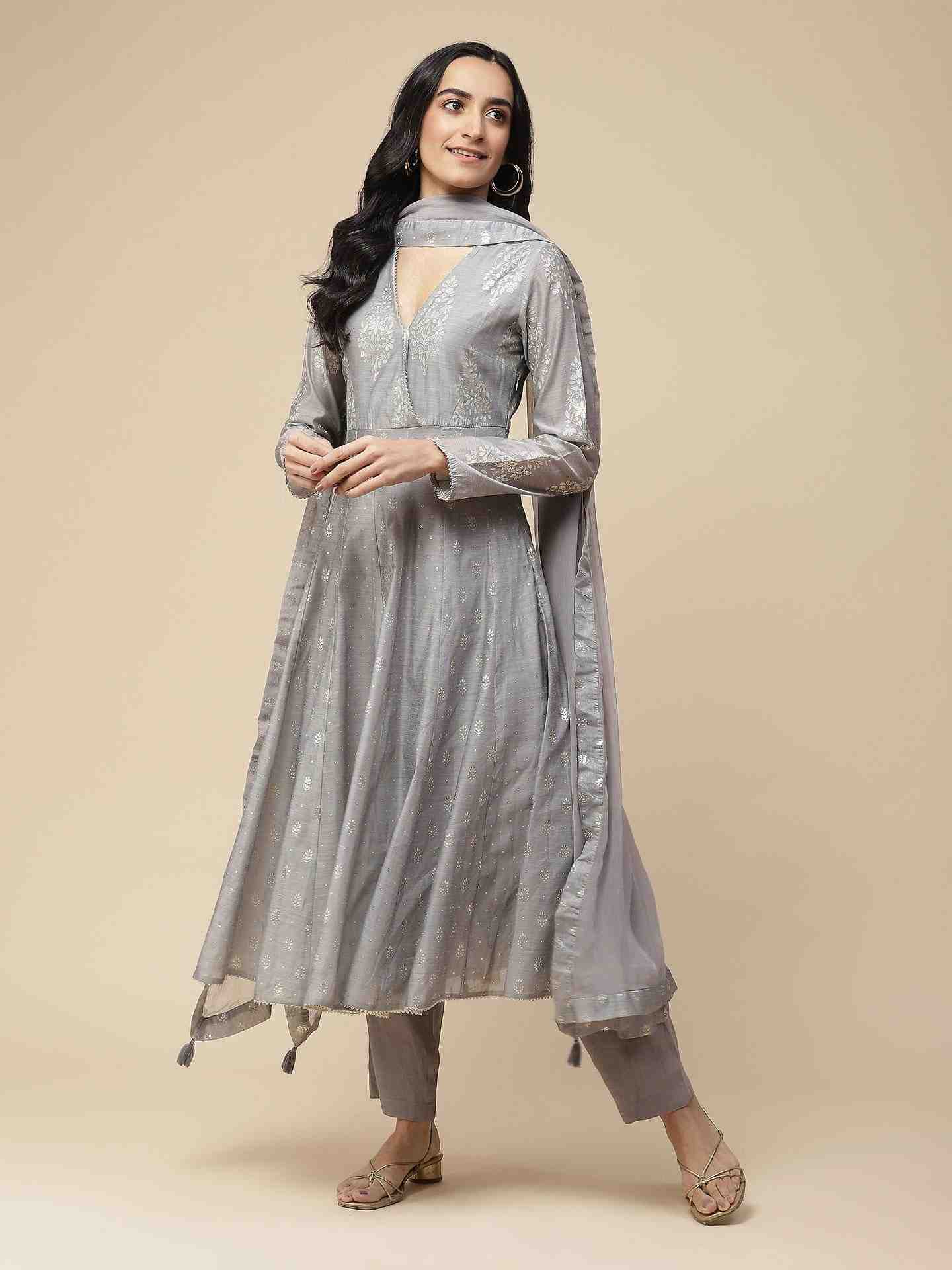 Grey Anonya Anarkali Suit