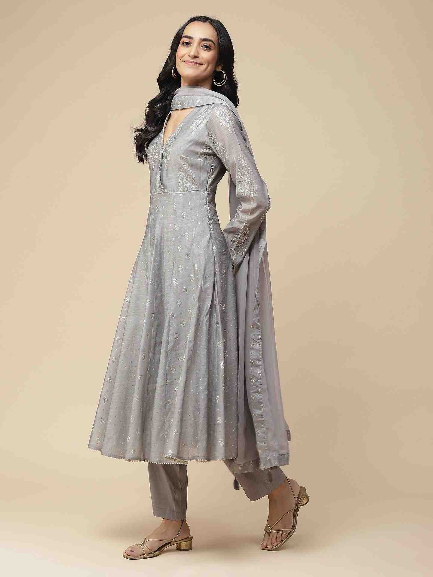 Grey Anonya Anarkali Suit