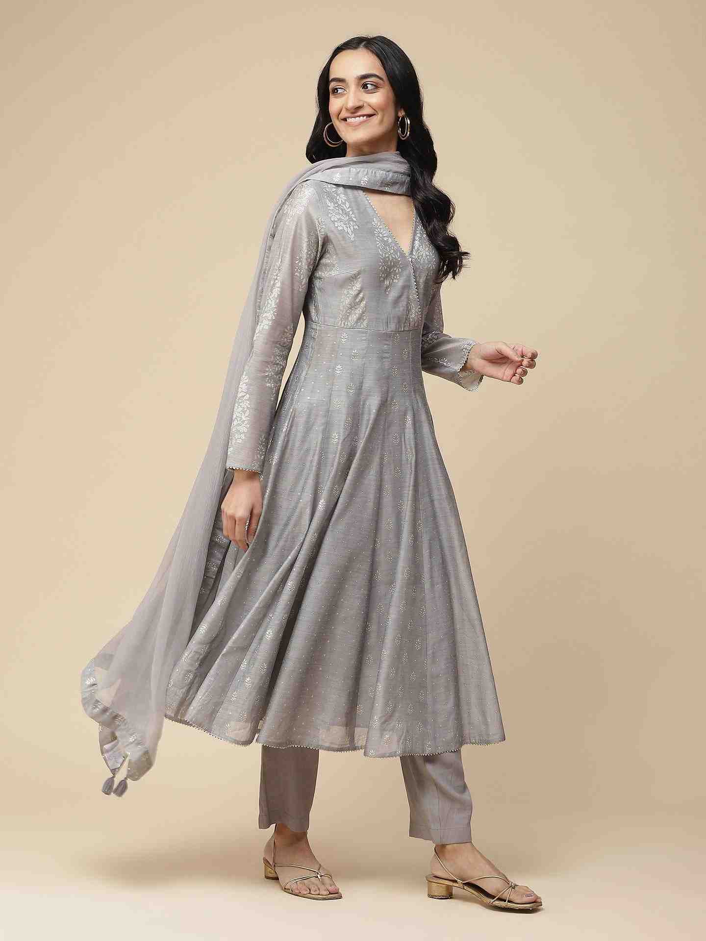 Grey Anonya Anarkali Suit