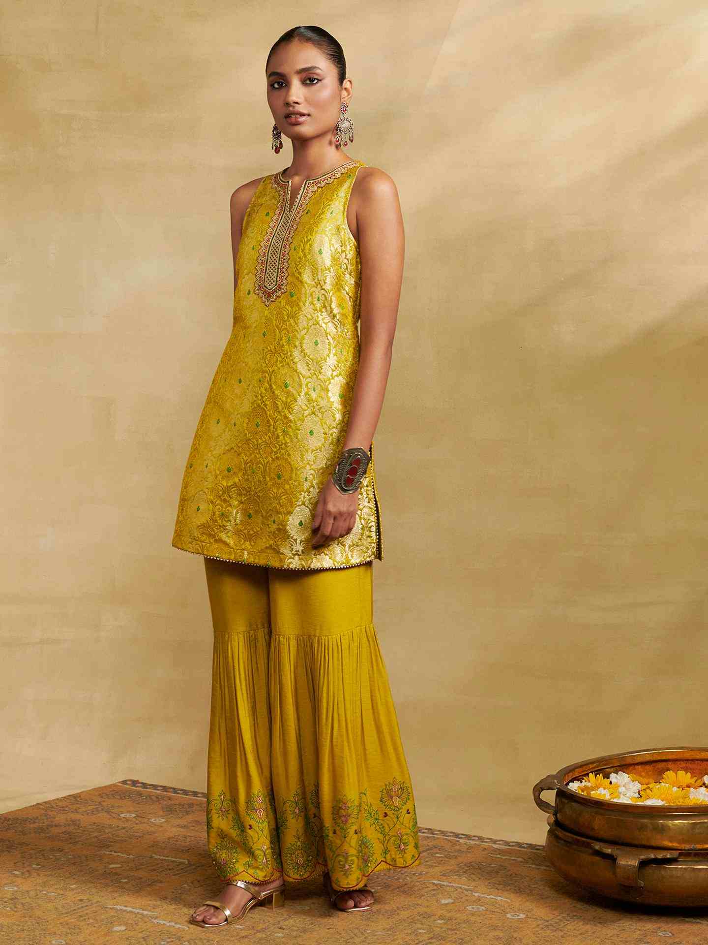 Lime Green Mumtaz Festive Brocade Suit Set