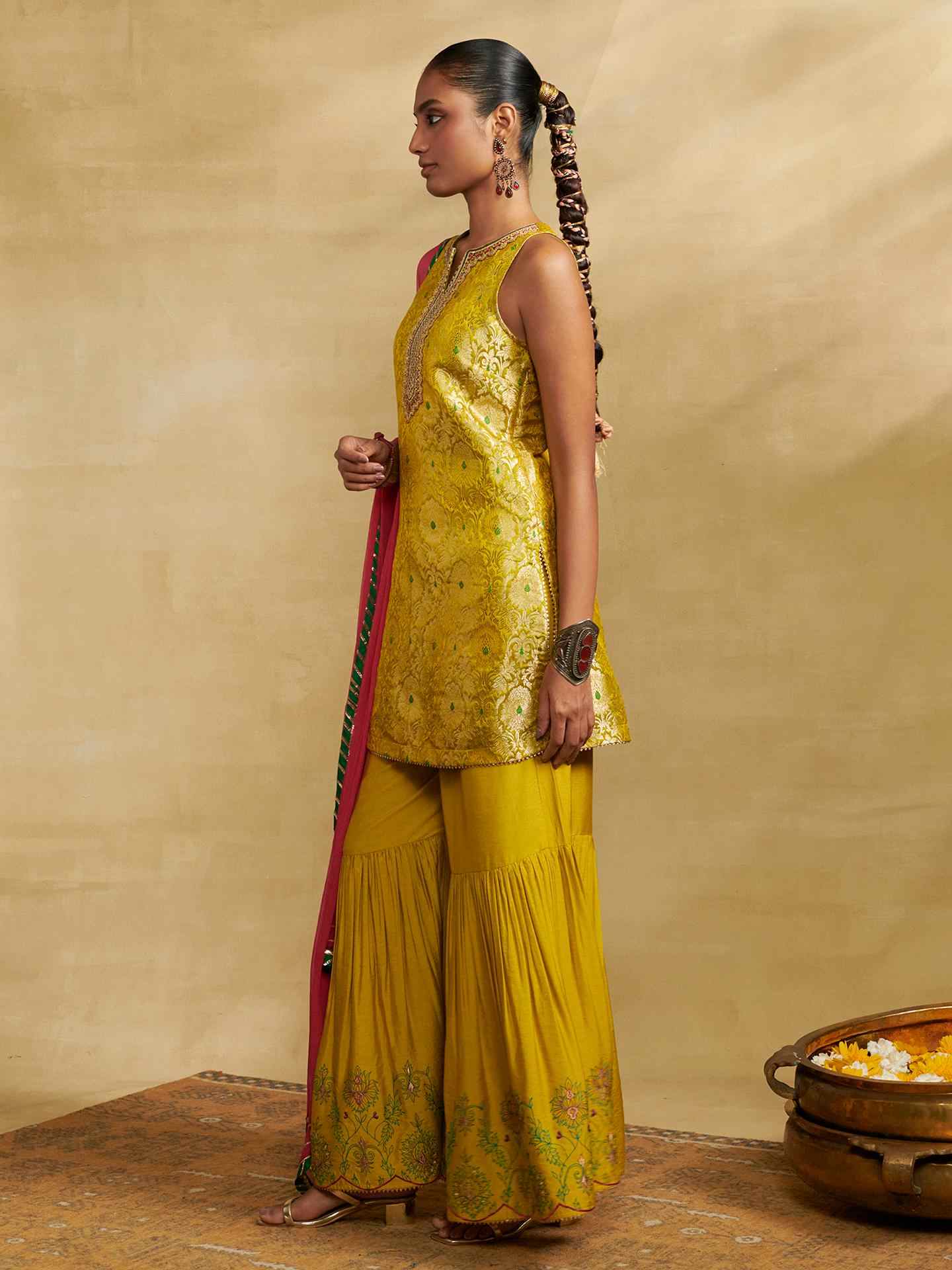 Lime Green Mumtaz Festive Brocade Suit Set
