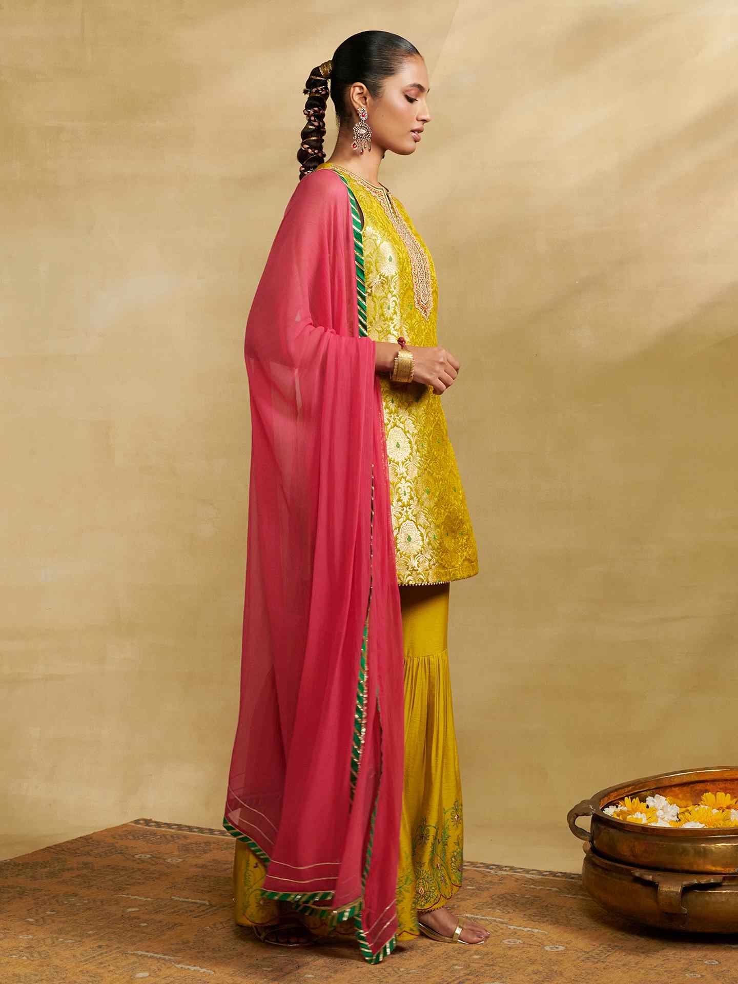 Lime Green Mumtaz Festive Brocade Suit Set