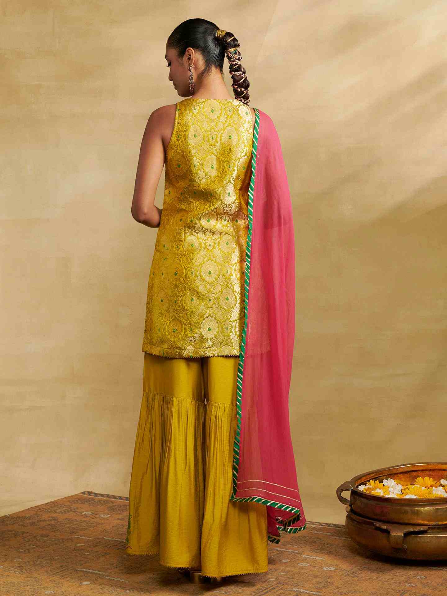 Lime Green Mumtaz Festive Brocade Suit Set