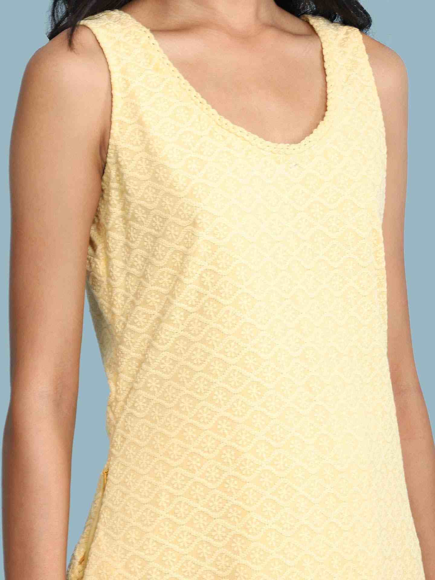 Yellow Chikankari Schiffli Sharara Suit