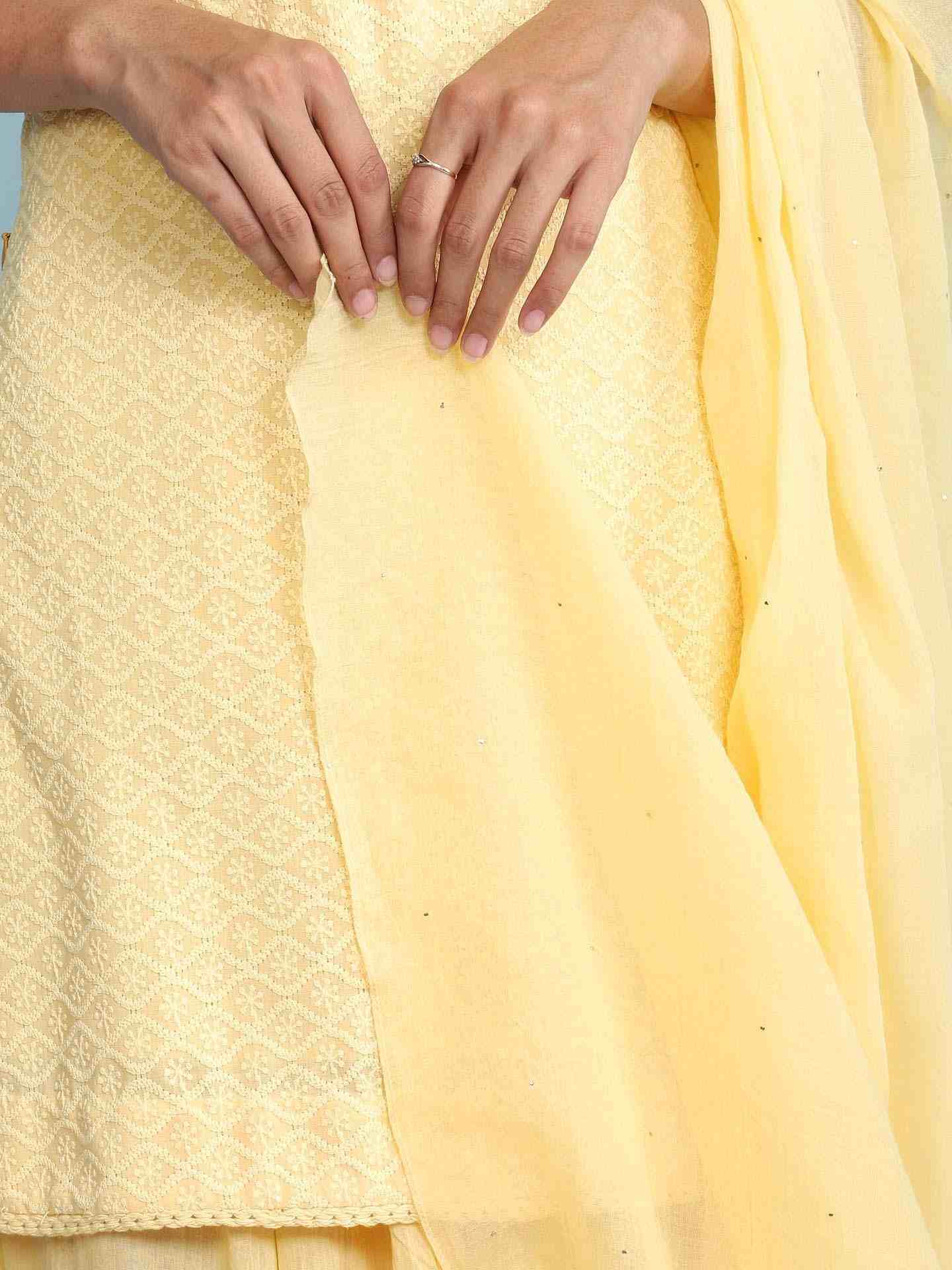 Yellow Chikankari Schiffli Sharara Suit