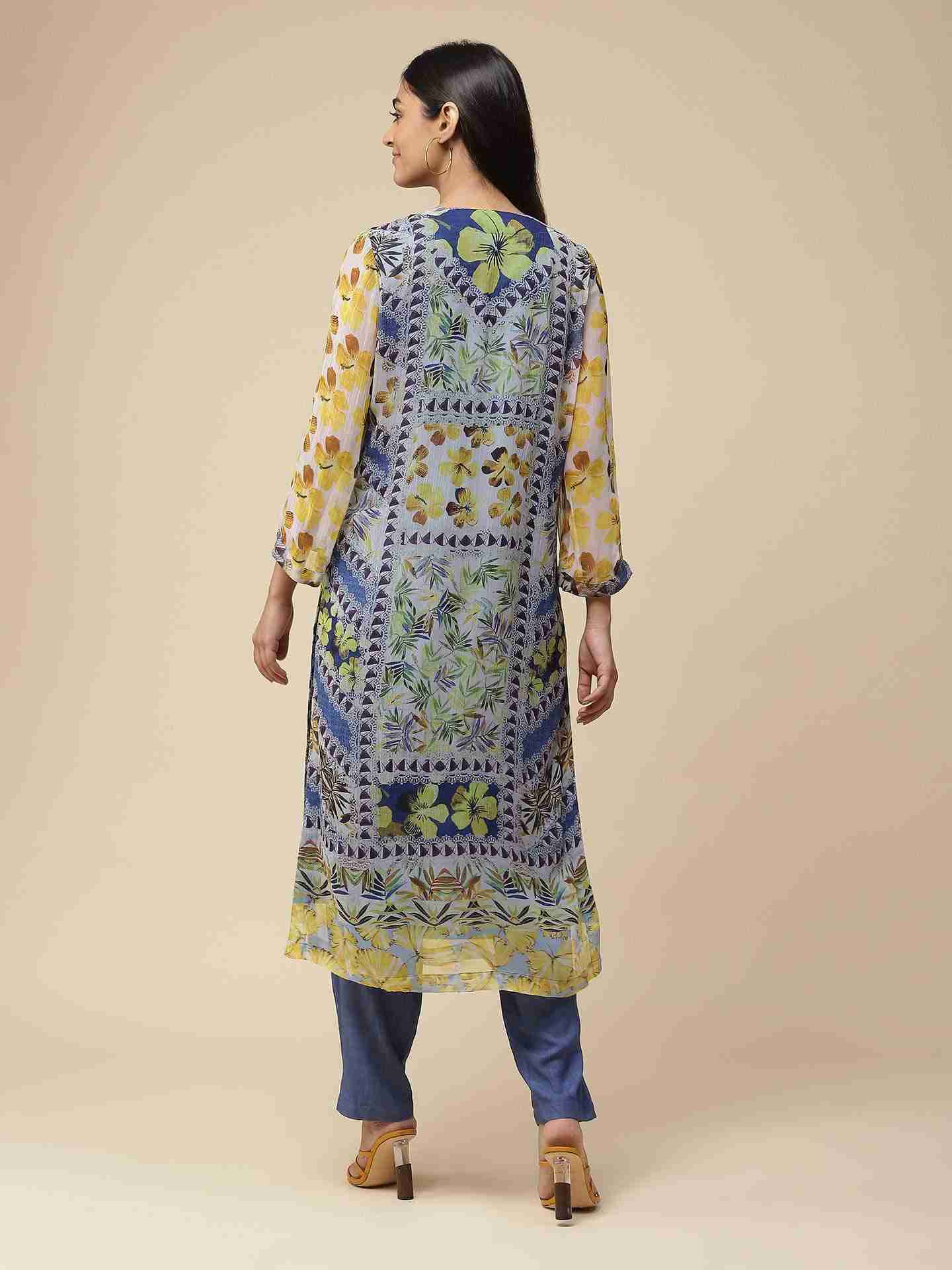 Blue Exotic Floral Suit Set