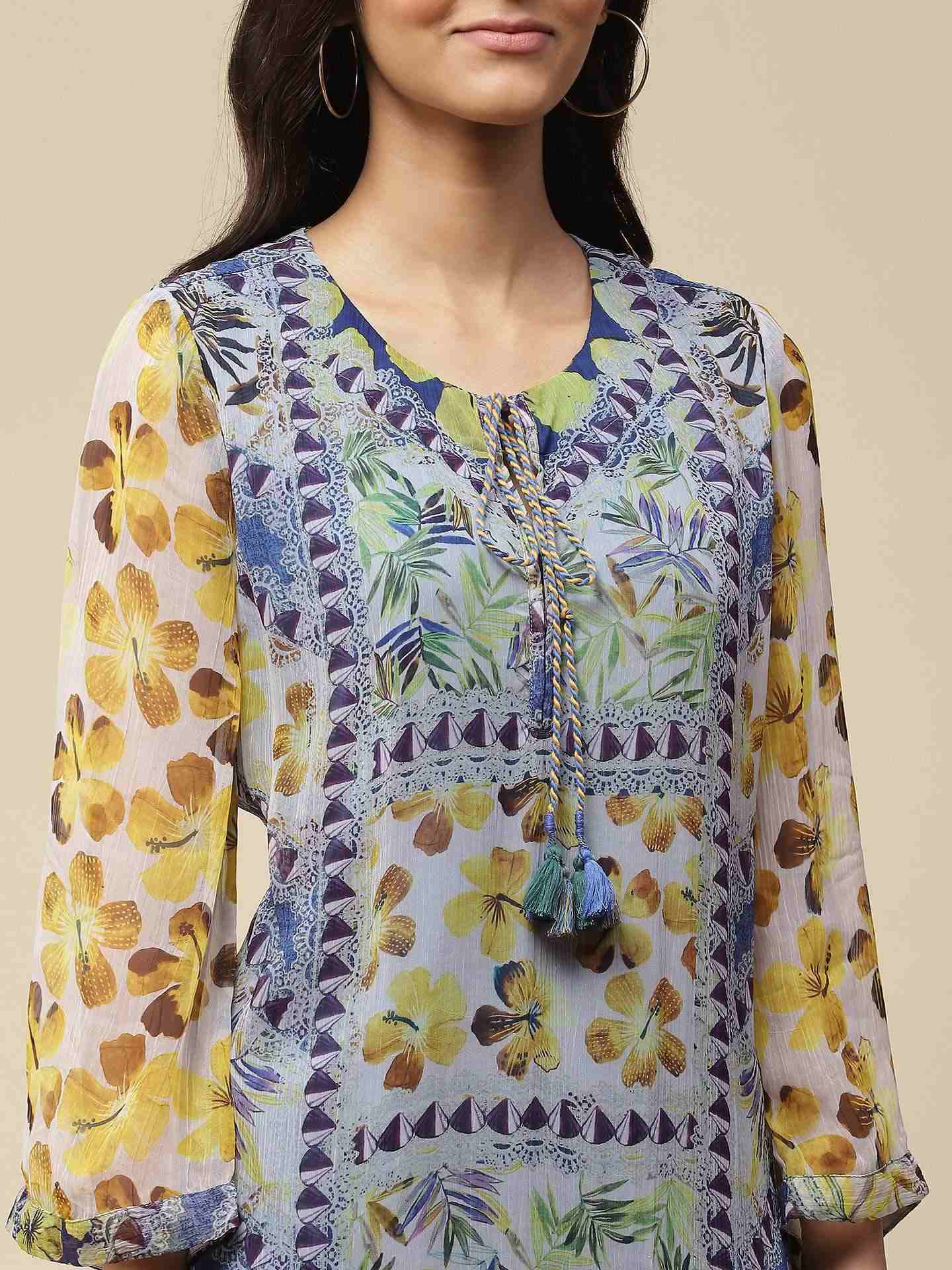 Blue Exotic Floral Suit Set