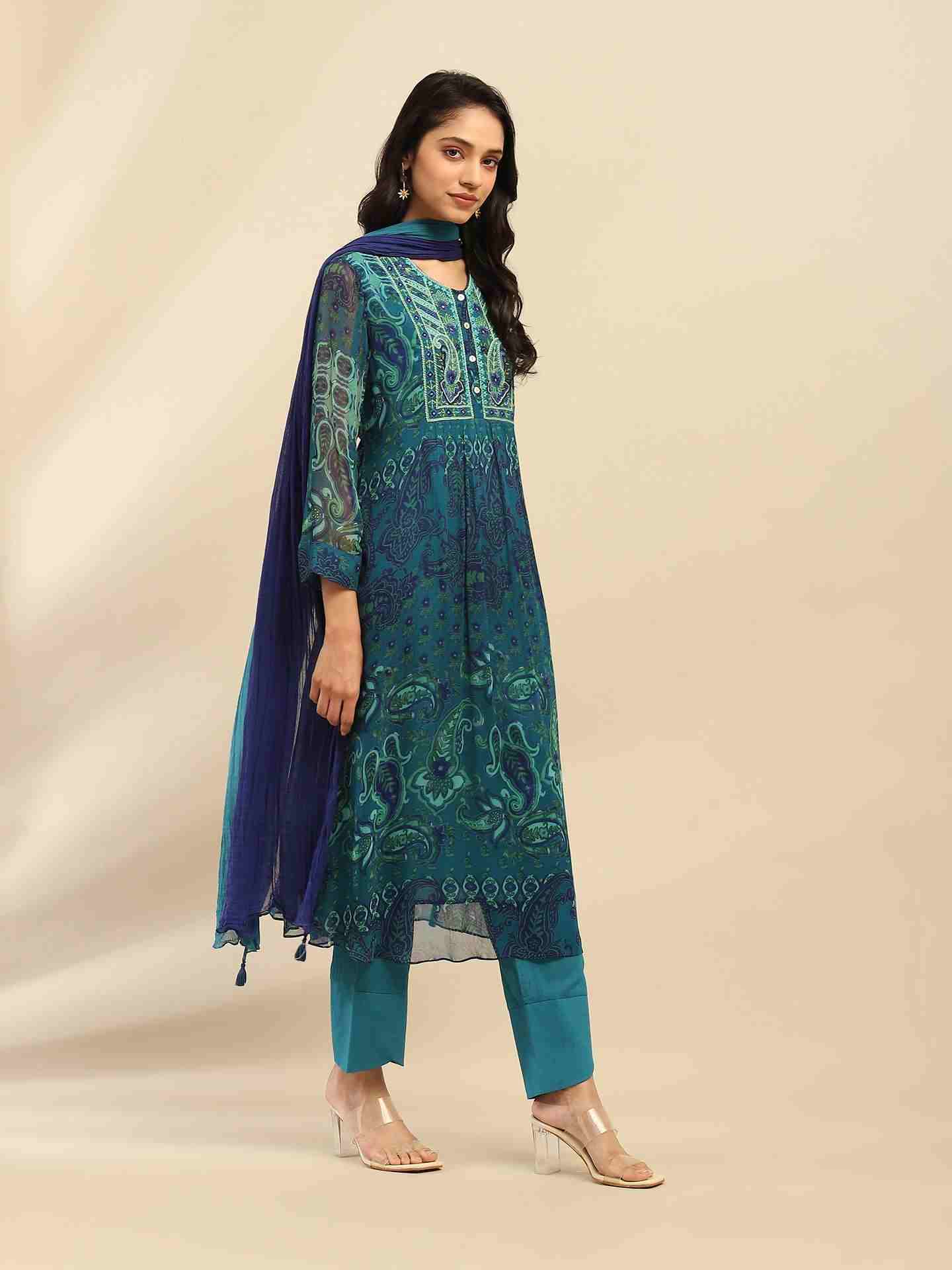 Denim Blue Cashmere Suit Set