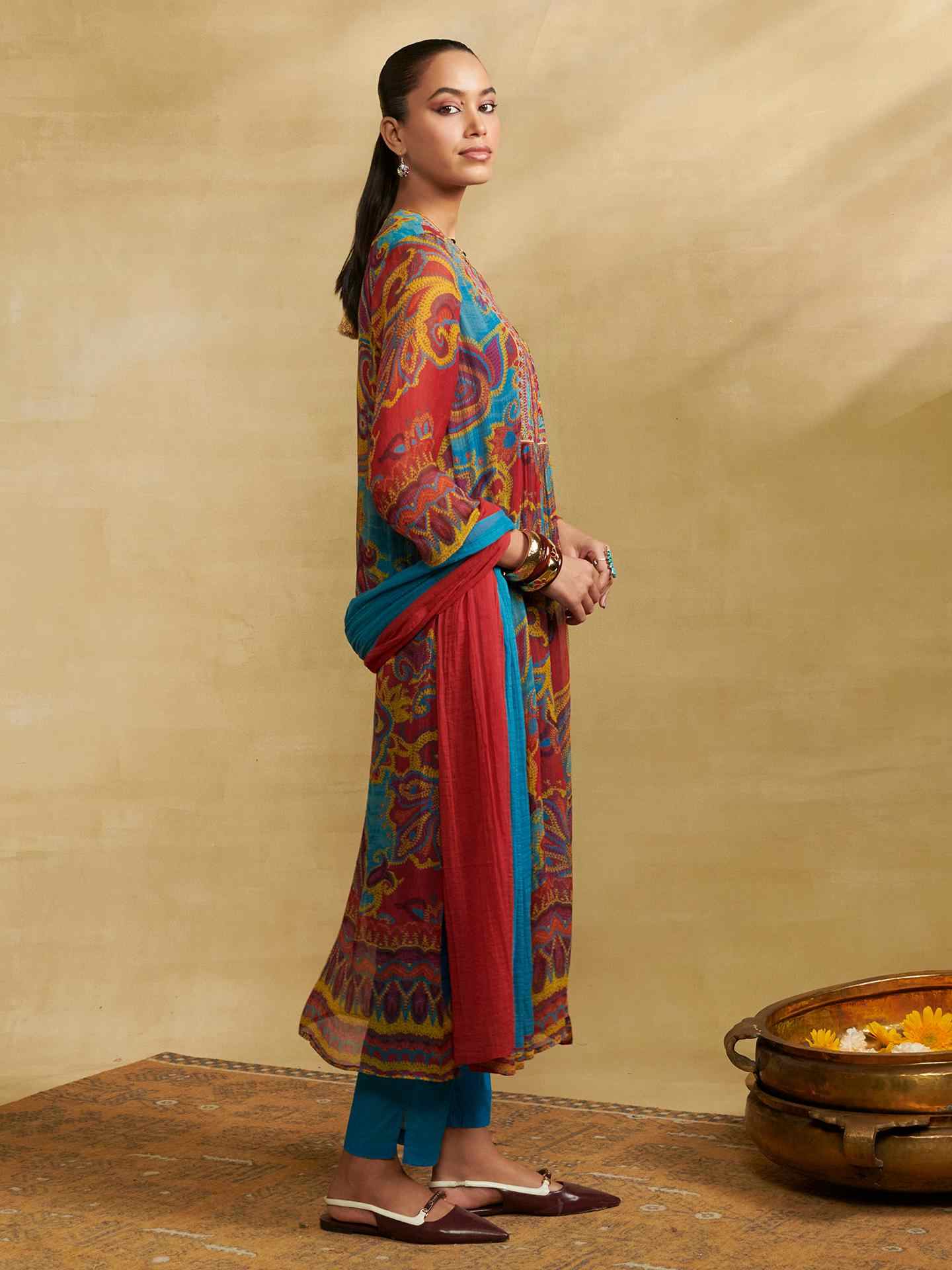 Turquoise Petal Paisley Suit Set
