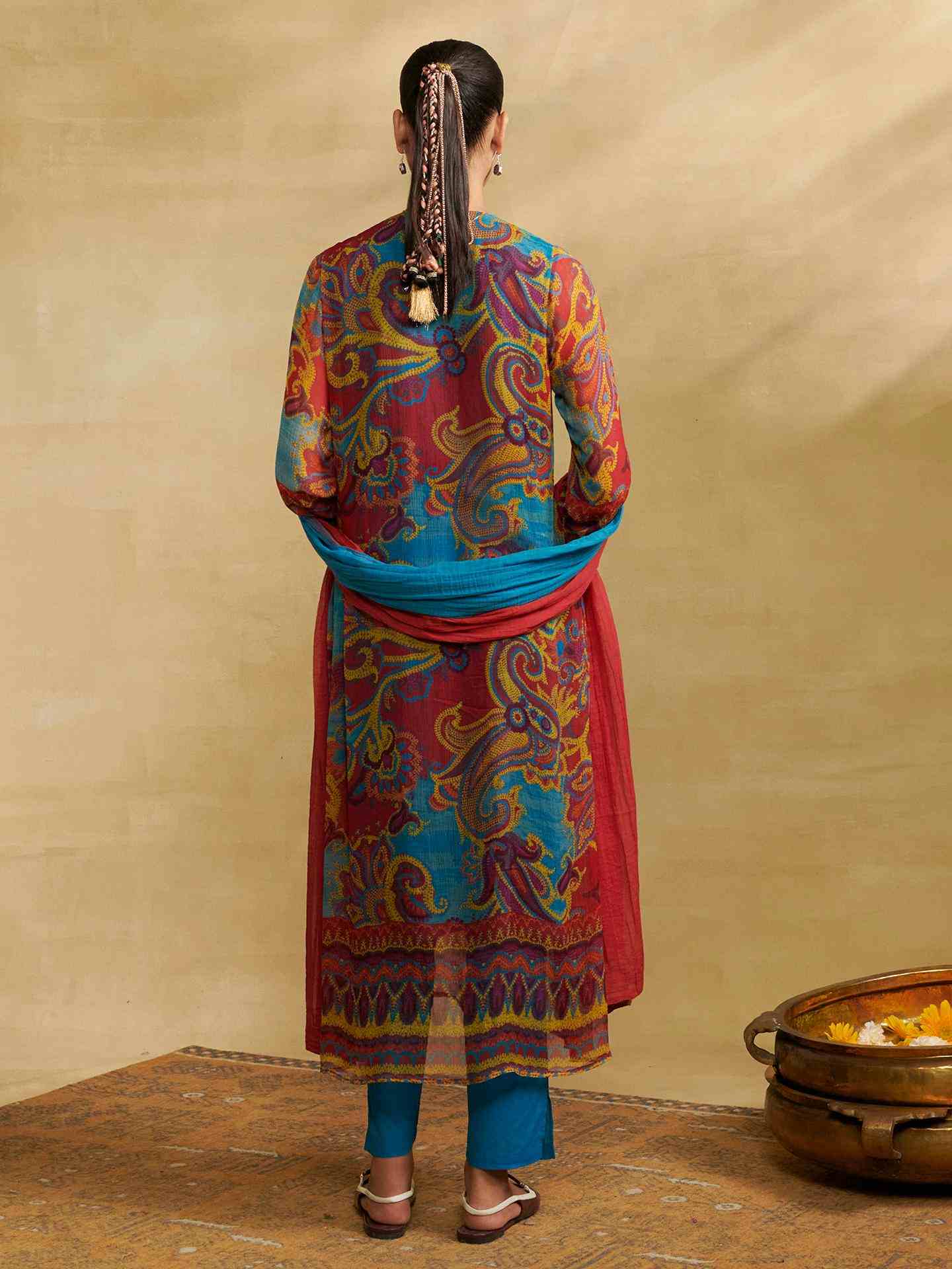 Turquoise Petal Paisley Suit Set