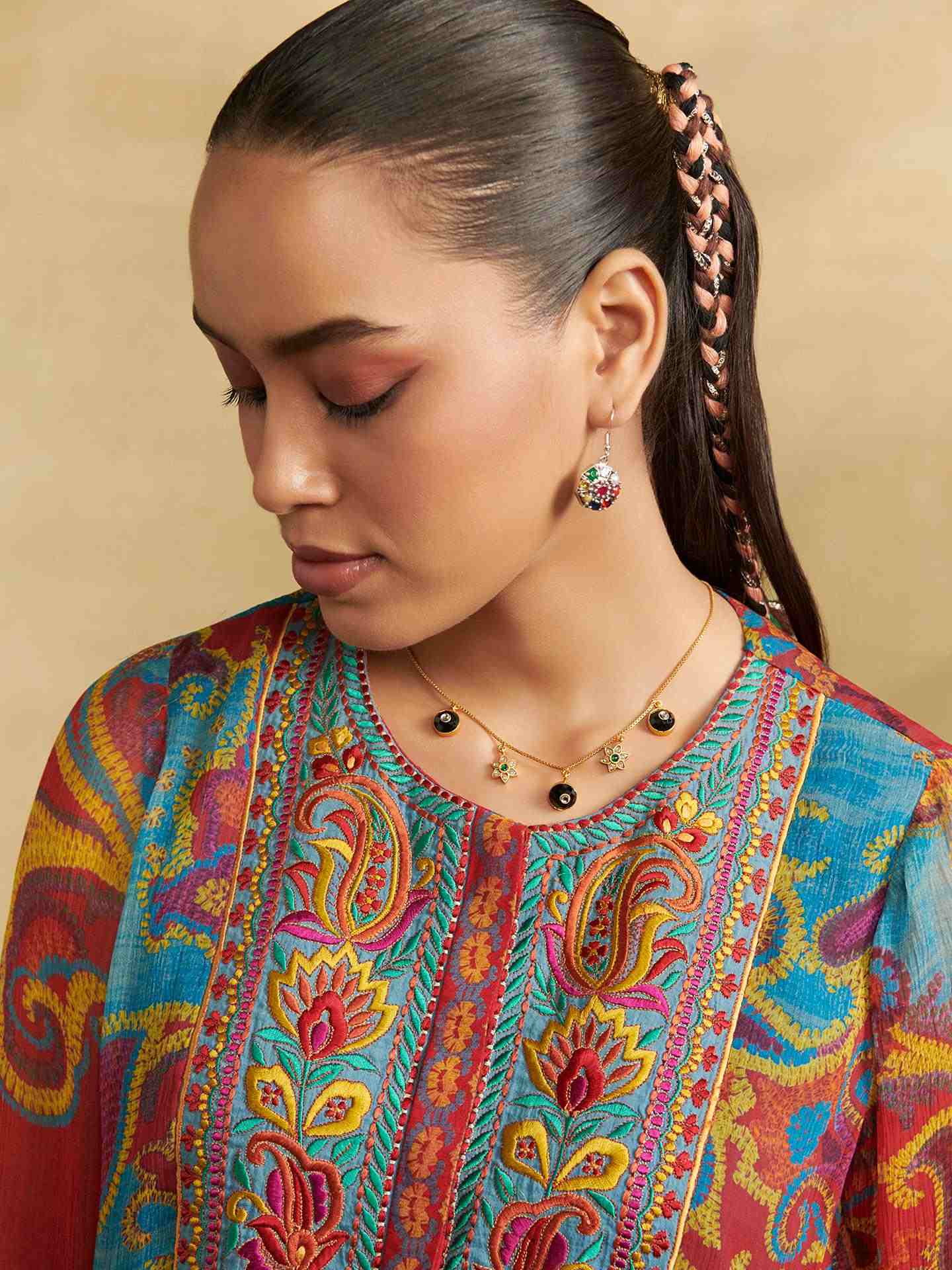 Turquoise Petal Paisley Suit Set