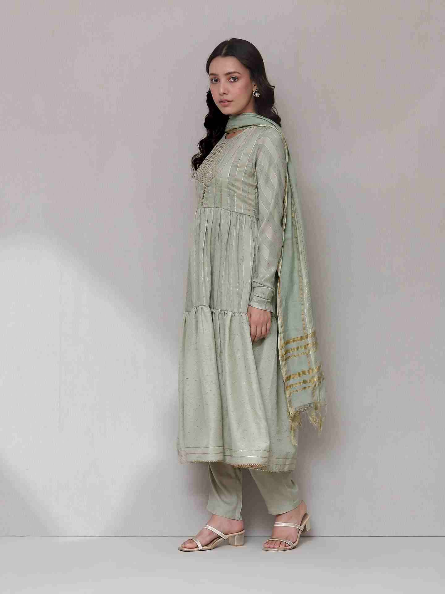 Pastel Green Aiza Solid Anarkali Suit