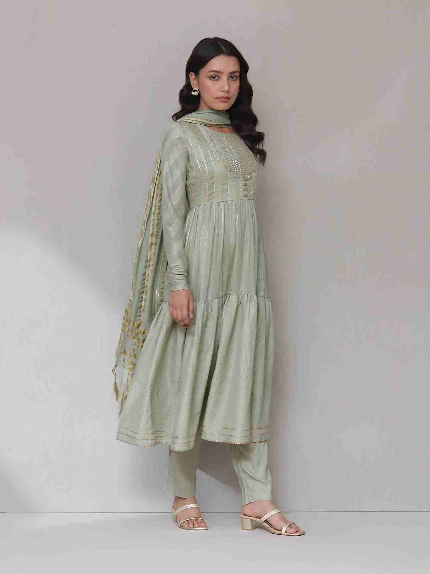 Pastel Green Aiza Solid Anarkali Suit