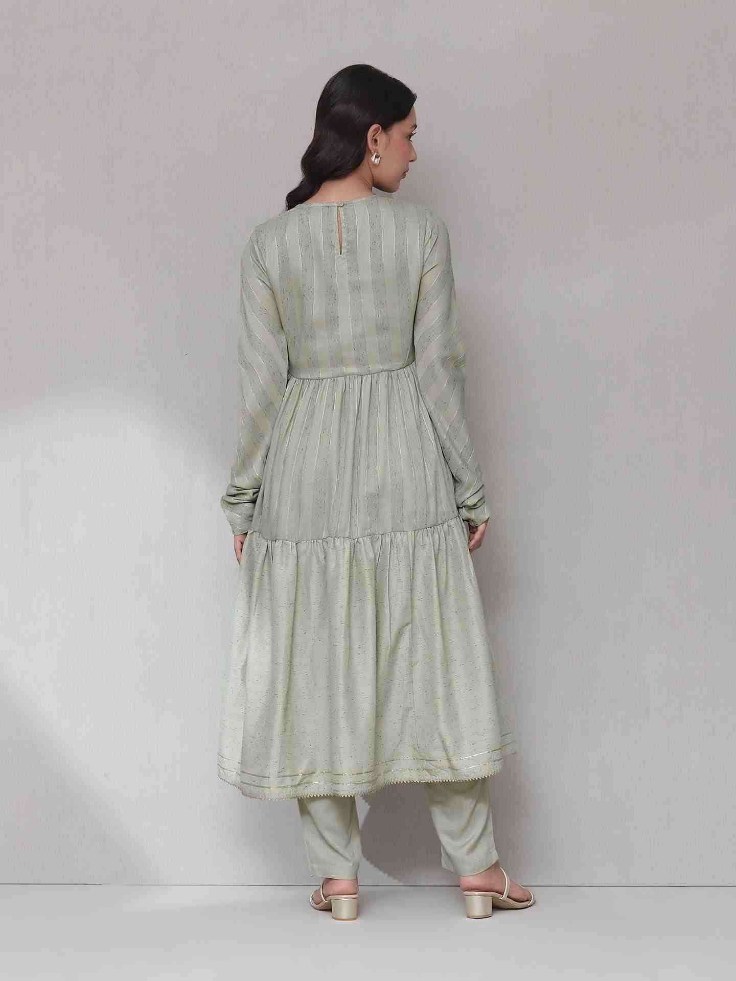 Pastel Green Aiza Solid Anarkali Suit