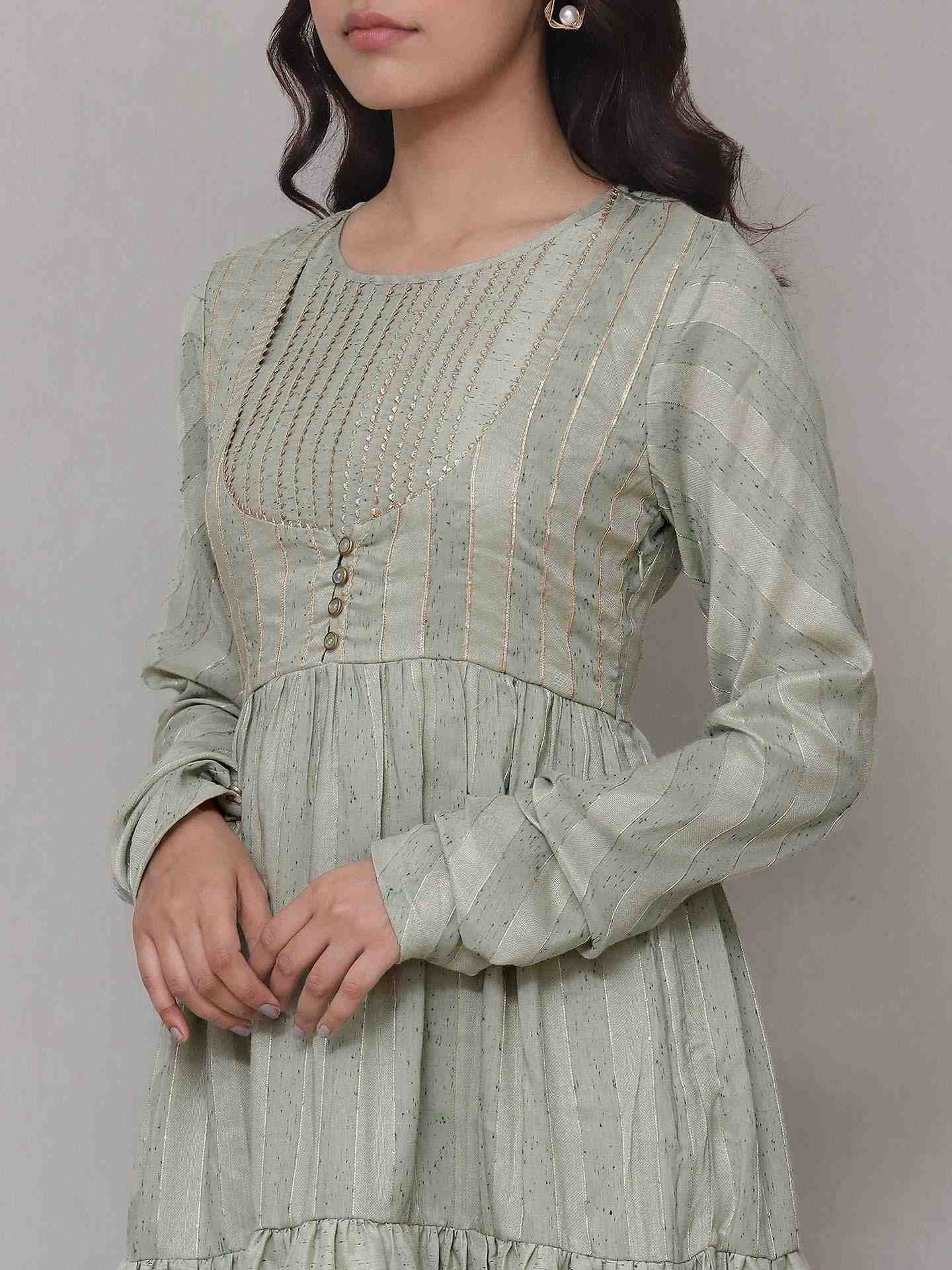 Pastel Green Aiza Solid Anarkali Suit