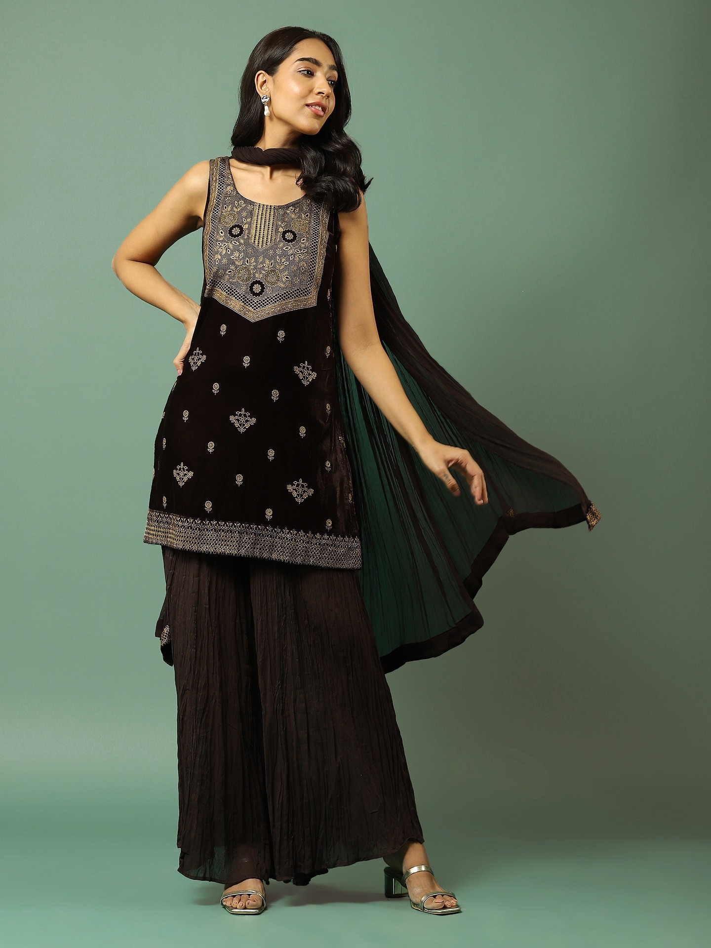 Brown Kanak Sharara Suit
