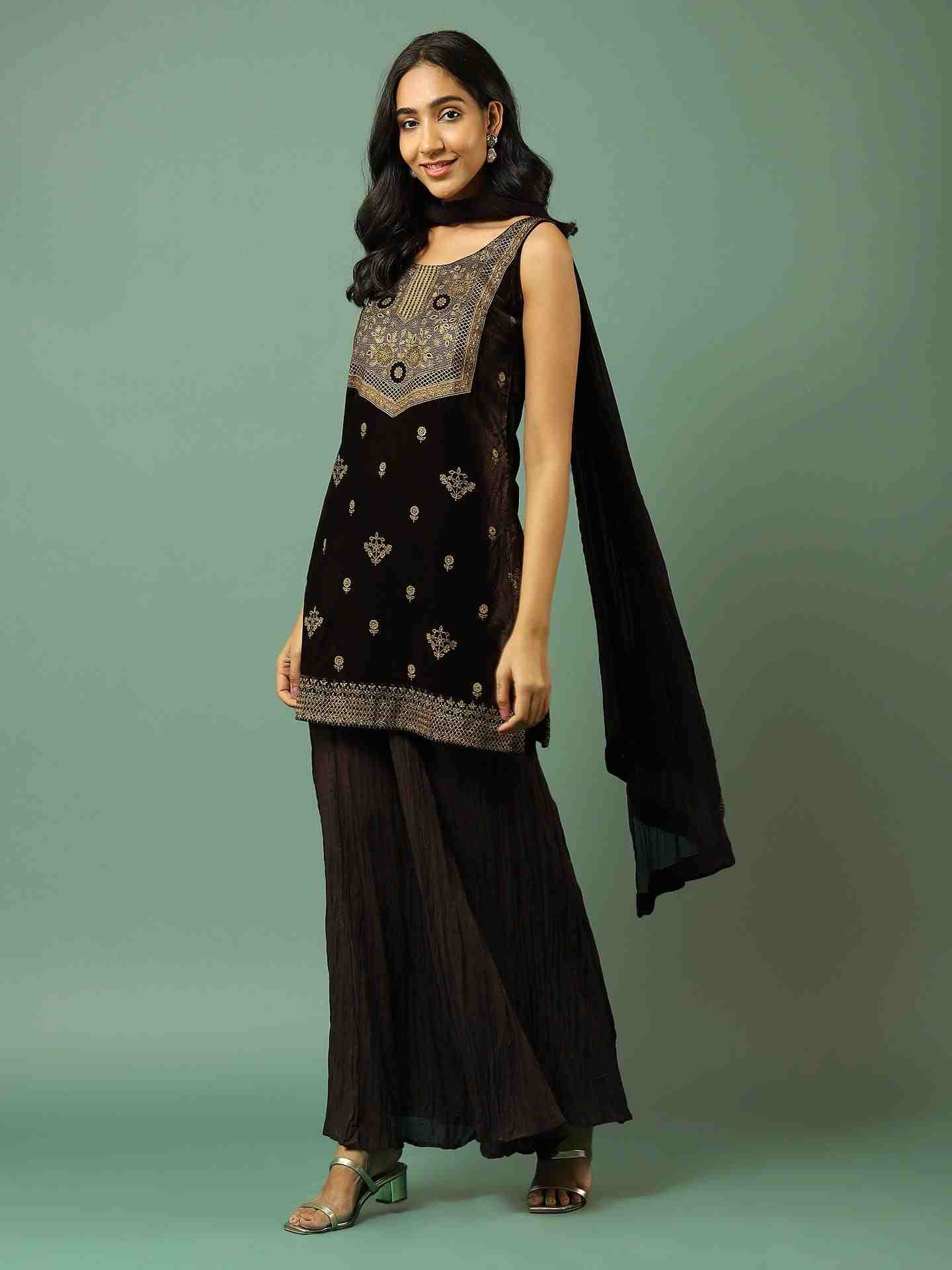 Brown Kanak Sharara Suit