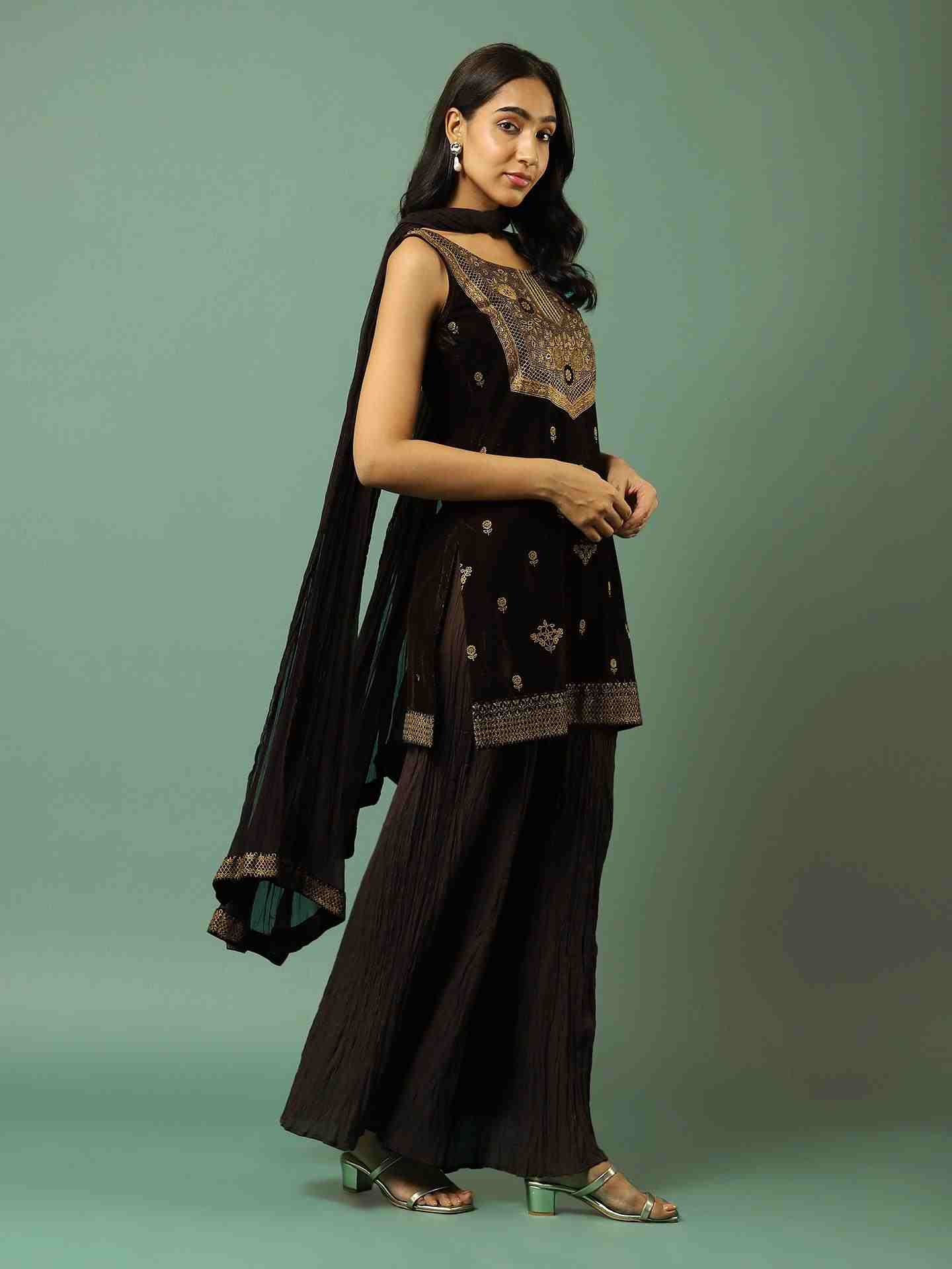 Brown Kanak Sharara Suit