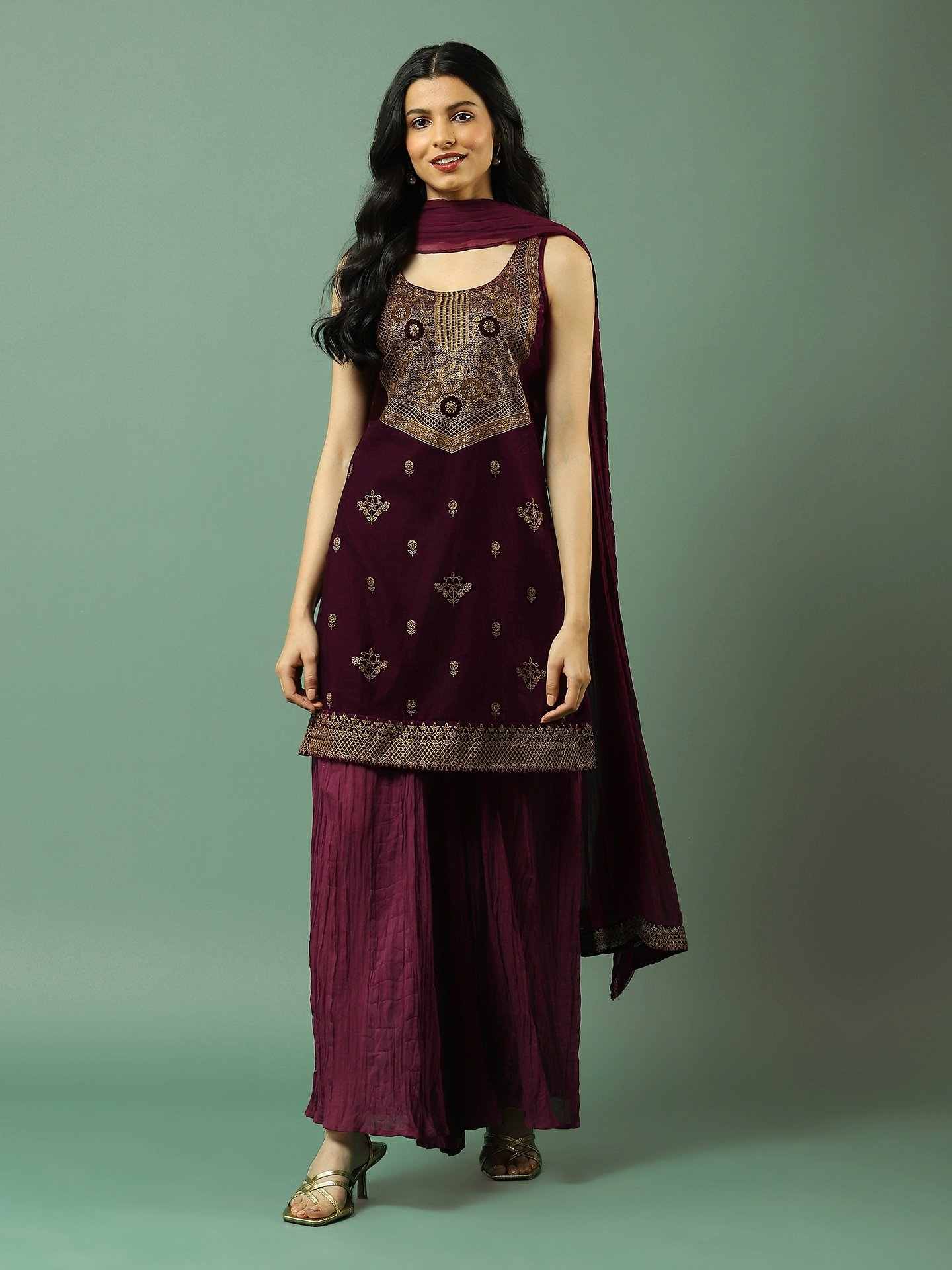 Wine Kanak Sharara Suit
