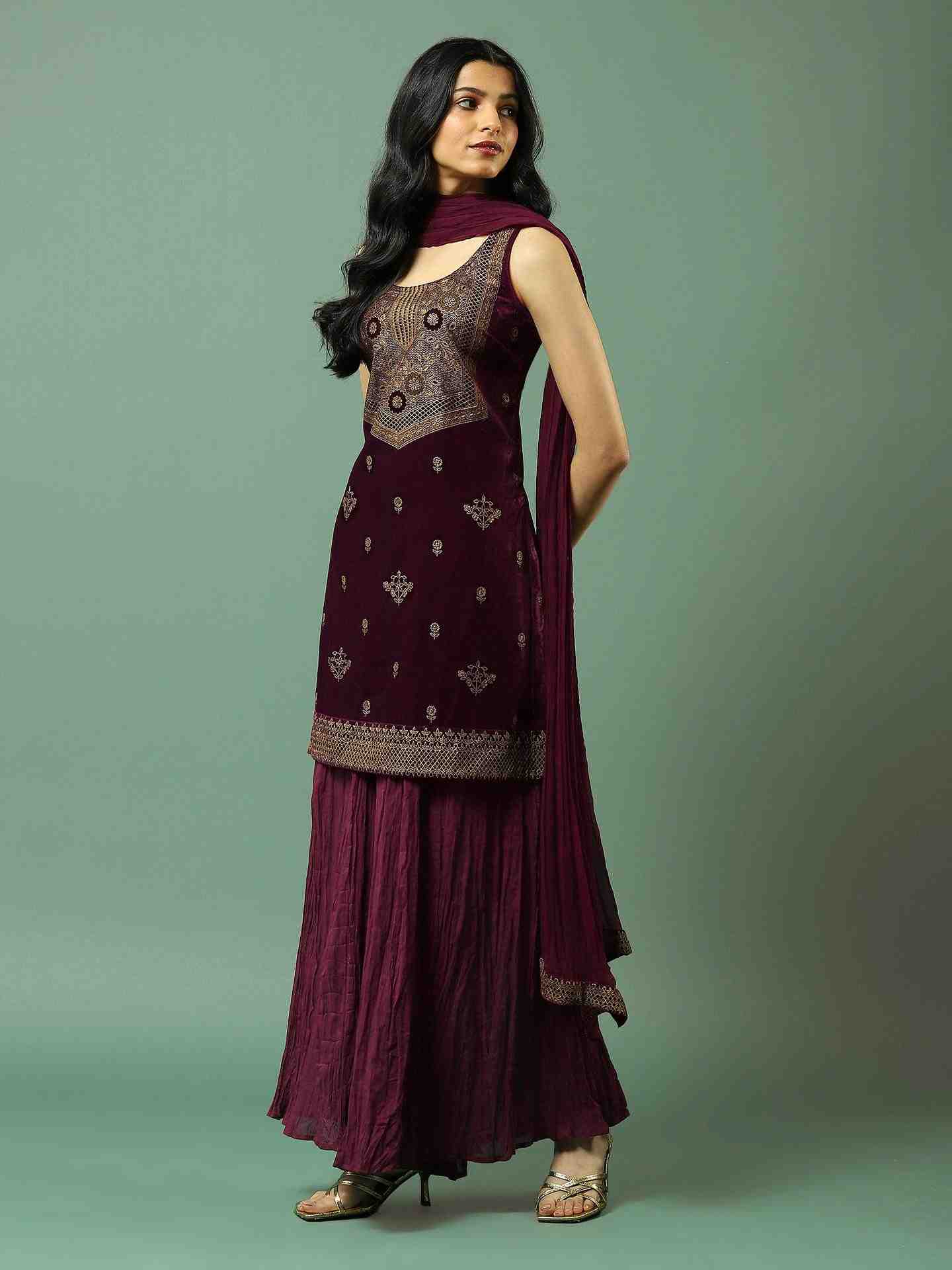 Wine Kanak Sharara Suit
