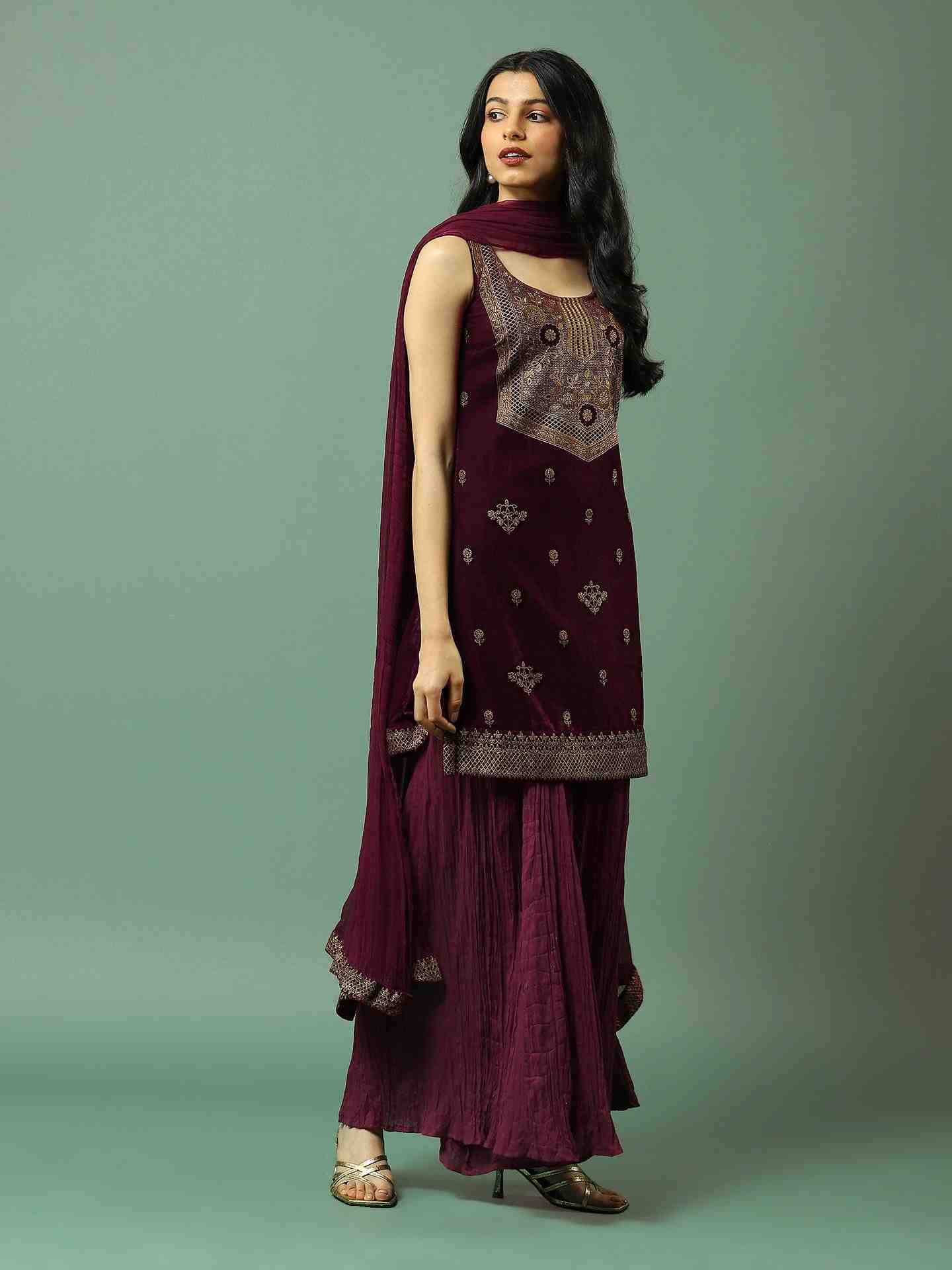 Wine Kanak Sharara Suit
