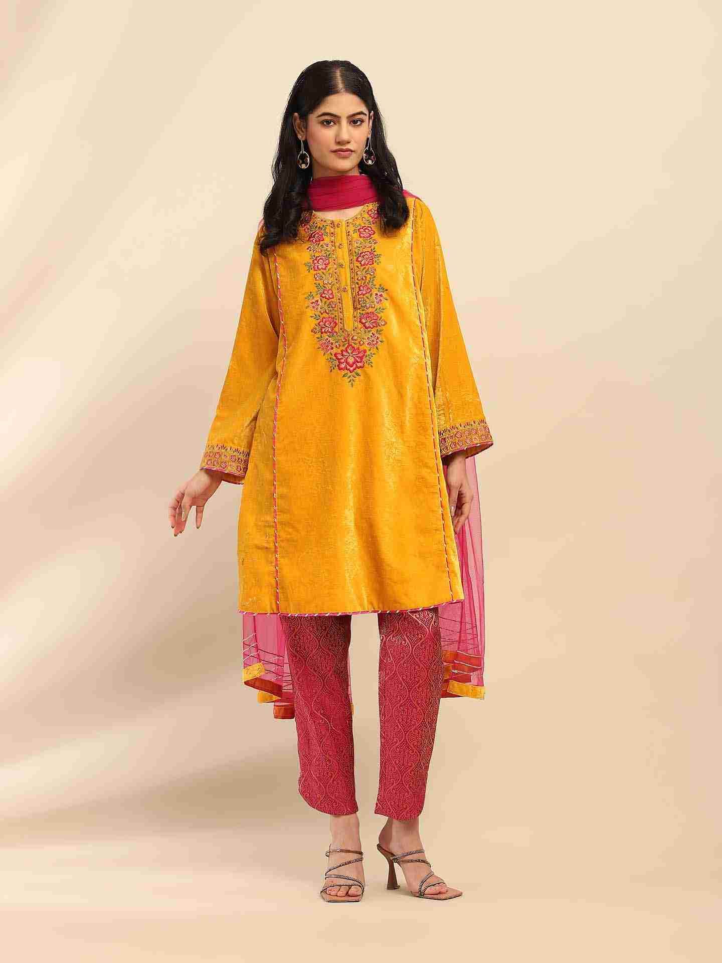Yellow Rania Velvet Suit Set